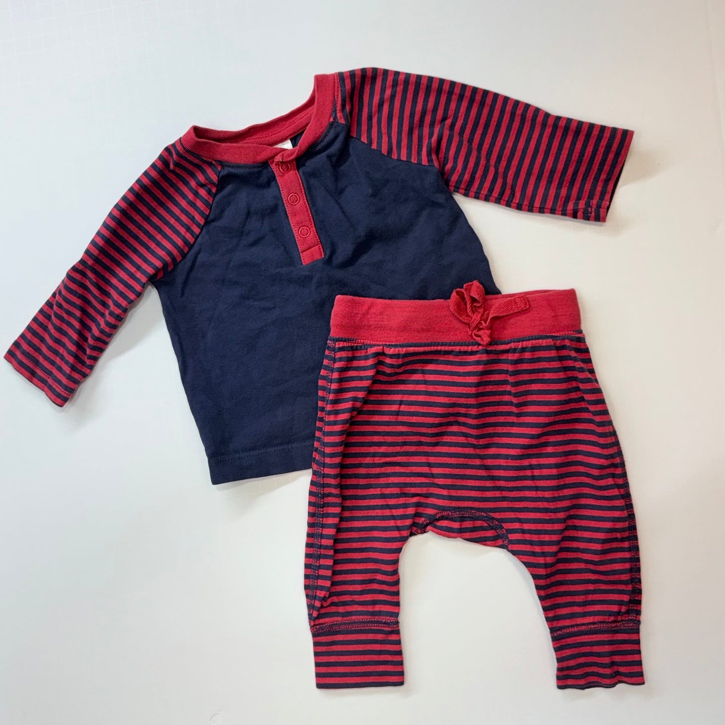 Seller 189 Boys 3-6m Hanna Andersson Red & Navy Jersey Henley + Pant Set