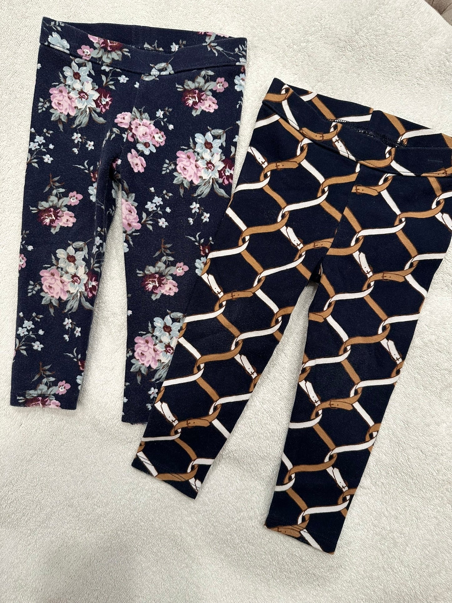#85 REDUCED Janie & Jack Pair Ponte Paints Floral & Equestrian Chains, Infant Girls 18-24m