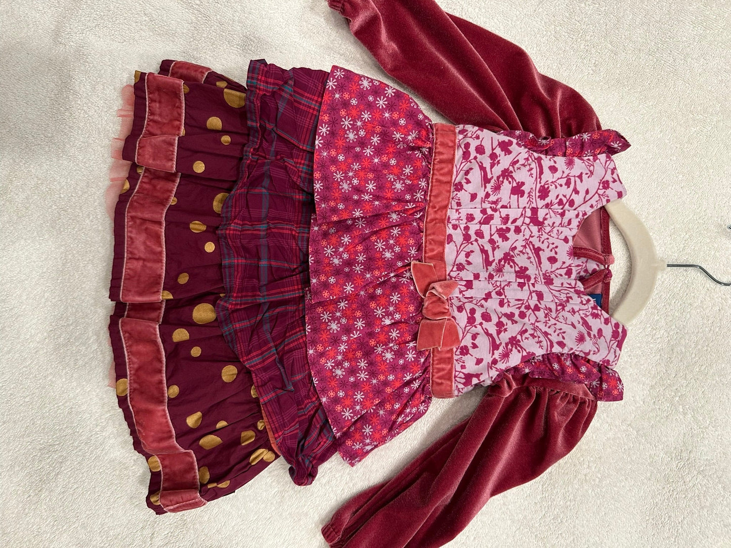 #85 REDUCED Matilda Jane Tiered Pink Dress with Velvet Onesie and Bloomers, Infant girls 12-18m
