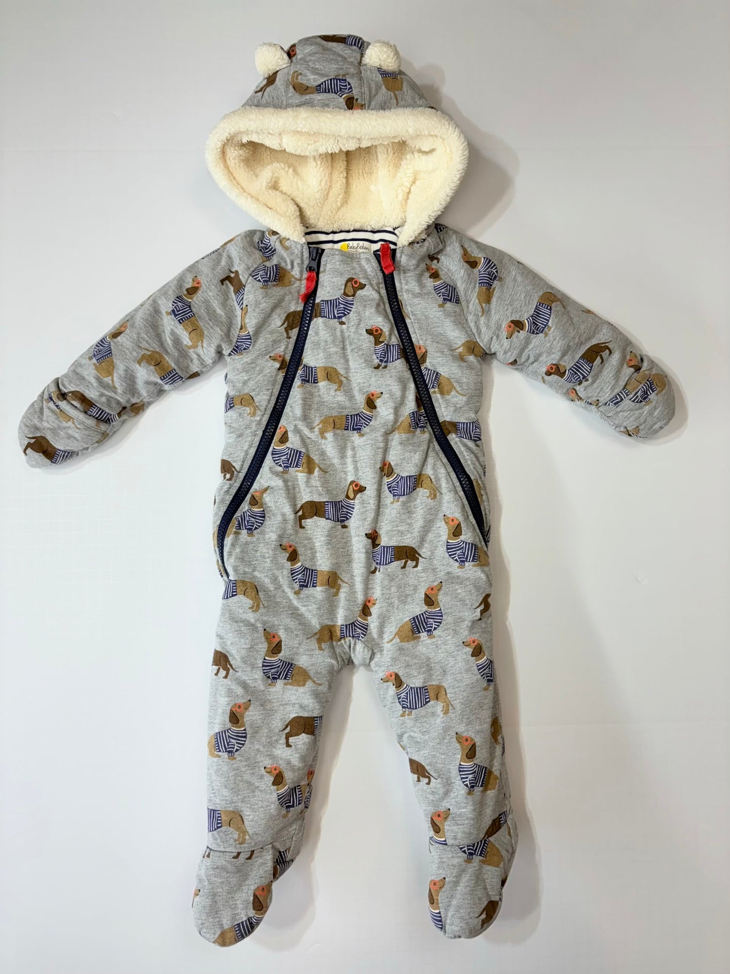 Seller 189 6-12m Baby Boden Daschund Dog Snow Bunting EUC