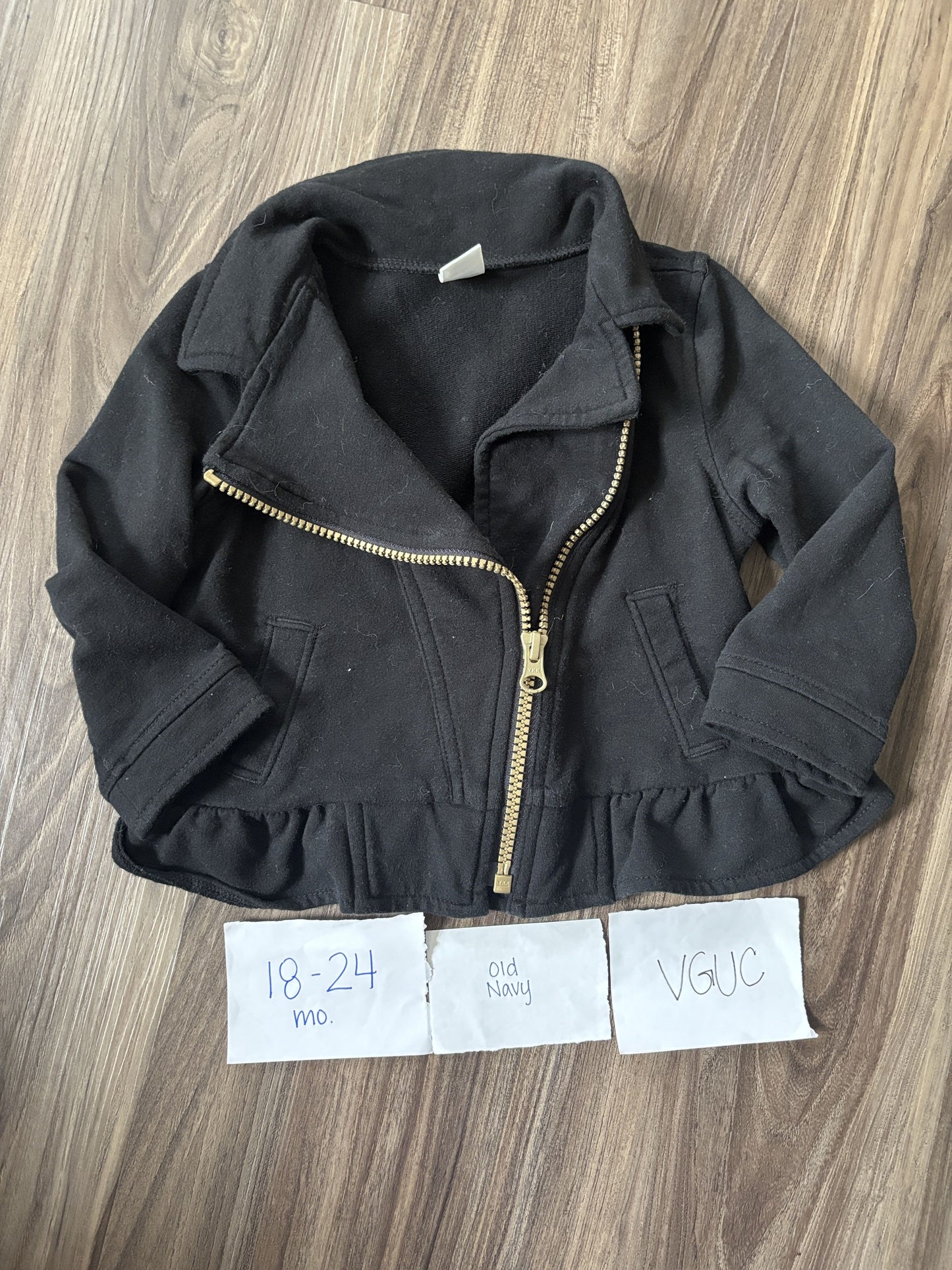 #138 - 18-24 Mo - VGUC Old Navy - Black Zip Up Jacket - PU 45236