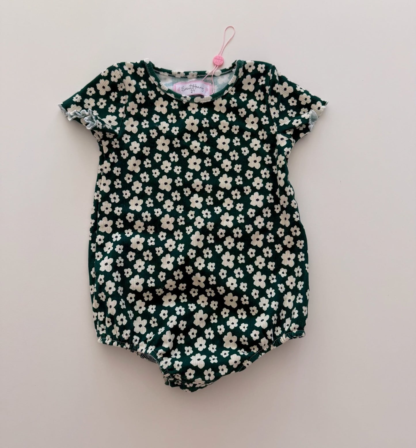 *reduced* #117, Girls 2T, SweetHoney green flower top, New