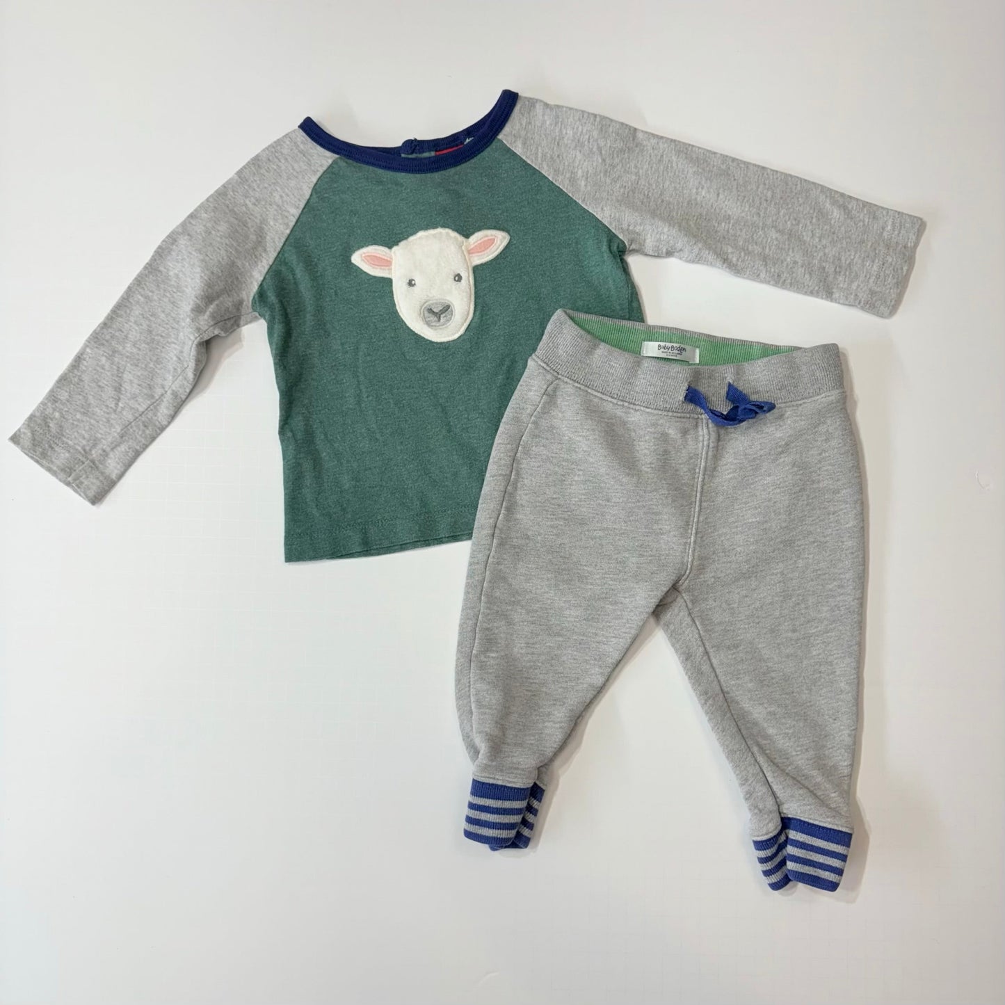 Seller 189 Boys 6-12m Baby Boden Long Sleeve Fuzzy Sheep Raglan Tee & Jogger Set EUC