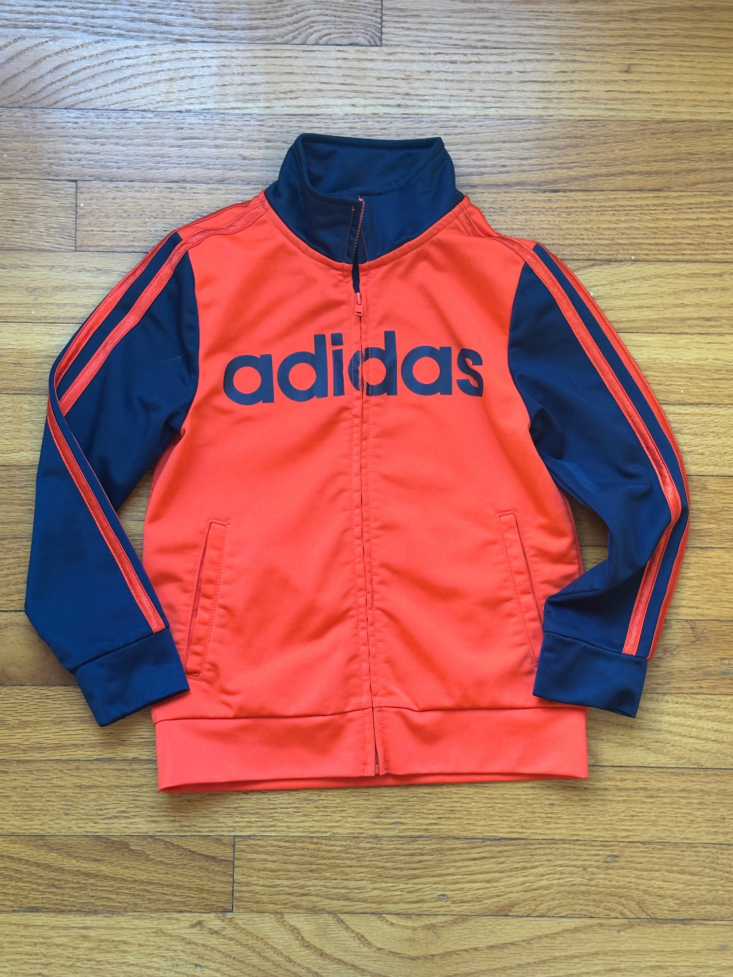 #186 Adidas Orange & Navy Track Jacket - boys 6 - EUC