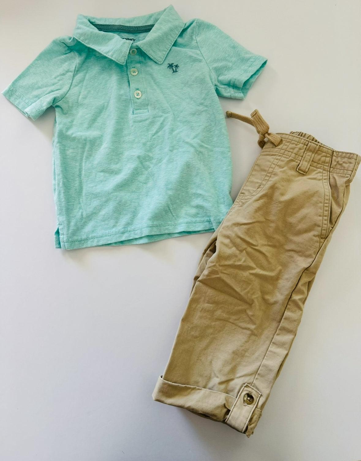 REDUCED # 92 Boys 18-24 month Janie and jack tan khaki summer pants and shirt carter set
