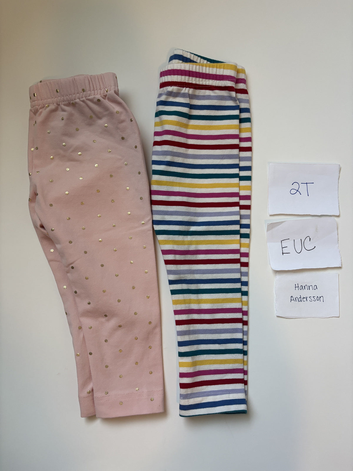 #138 - 2T Hanna Andersson EUC (2) Leggings (Pink dot + Stripe)