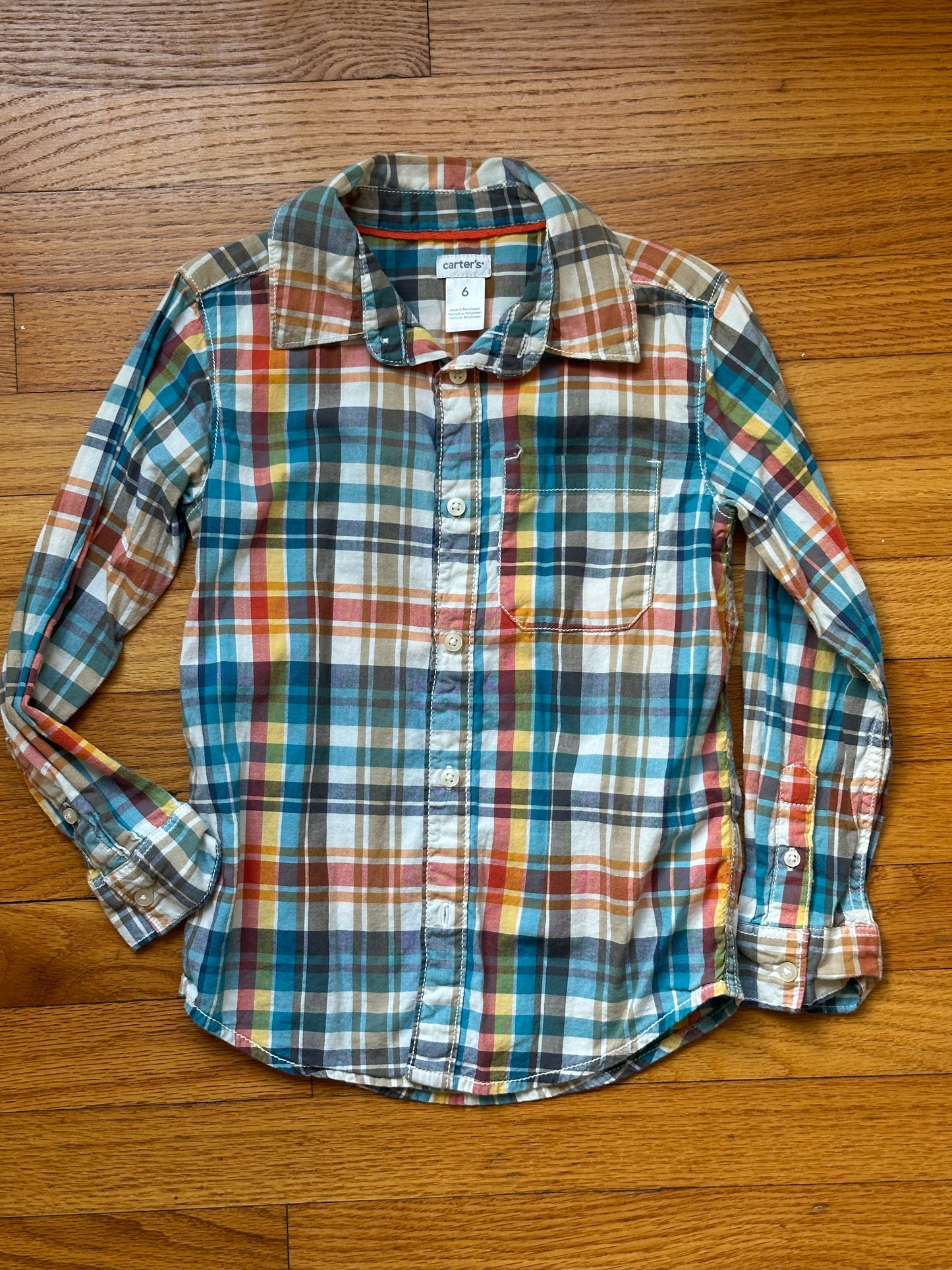 #186 Carters Plaid Button-Down Shirt - boys 6 - EUC