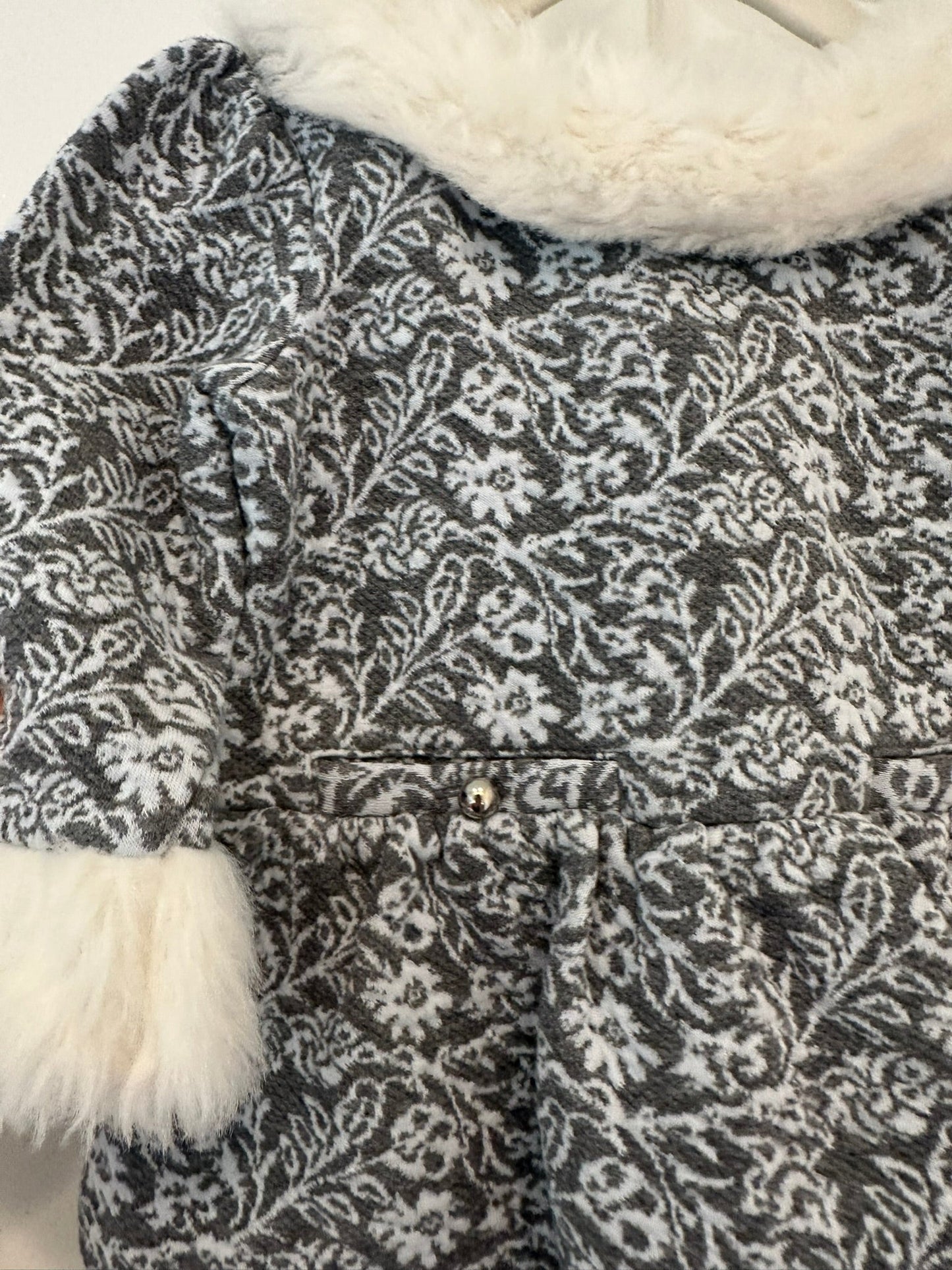 #85 REDUCED Janie & Jack Grey White Fur Collar Winter Dress, Infant Girls 12-18m