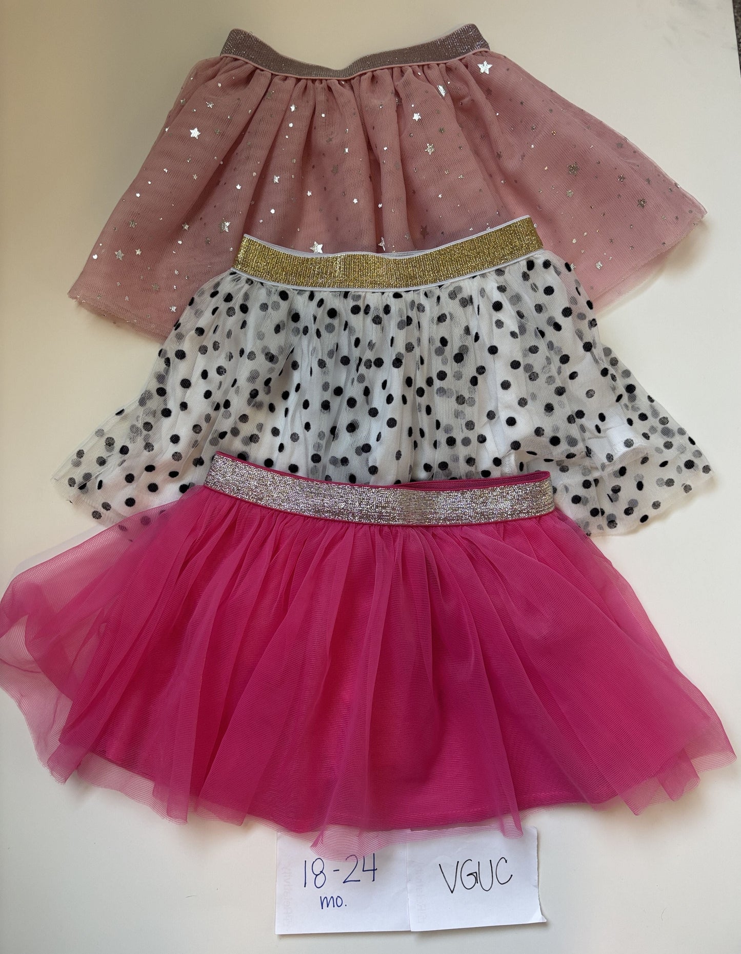 #77 - 18-24 Mo - VGUC 3 Skirts (pink stars, polka dot, pink)