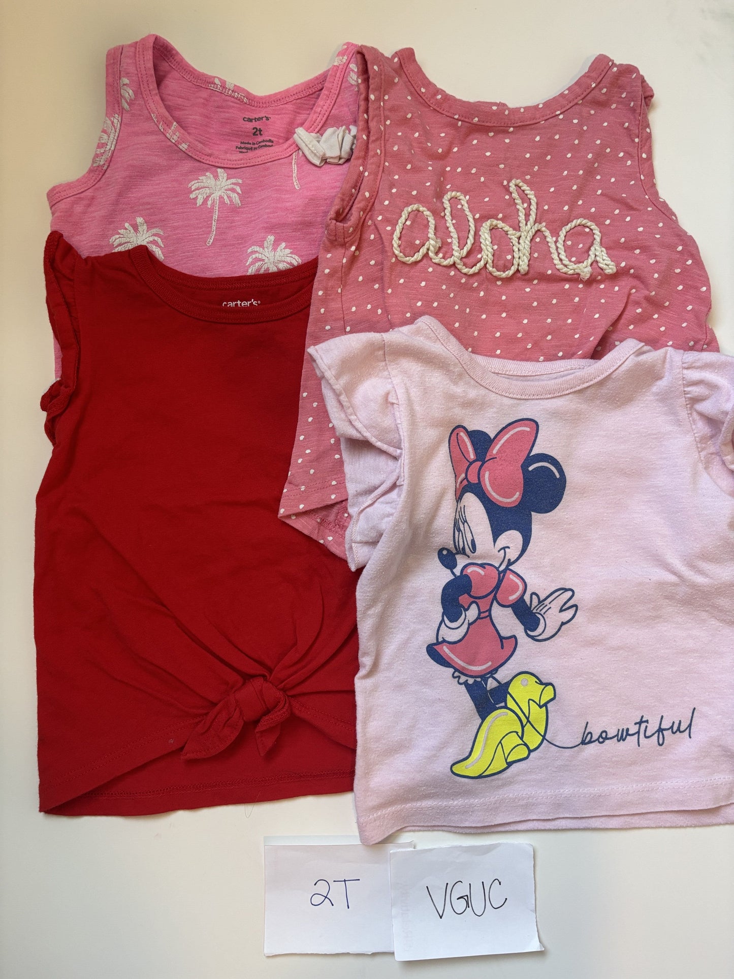#77 - 2T - VGUC 4 Pack Tank Shirts (pink palm, aloha, red, minnie)