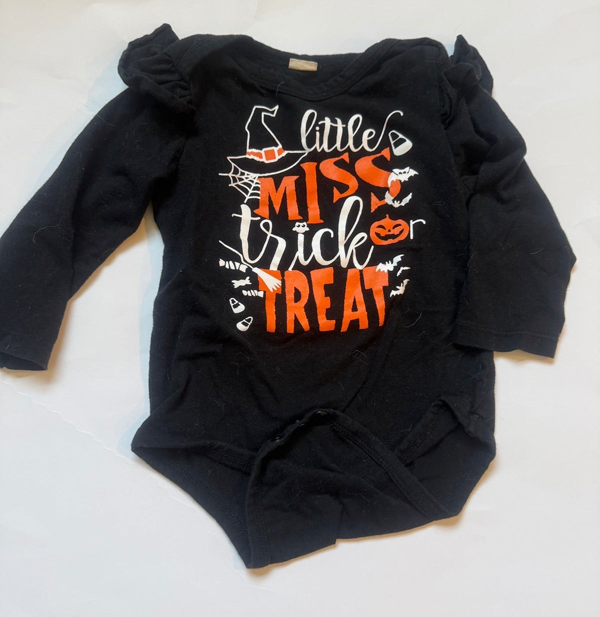 #170 Little Miss Trick or Treat onesie and tulle skirted pants girls 12-18 months