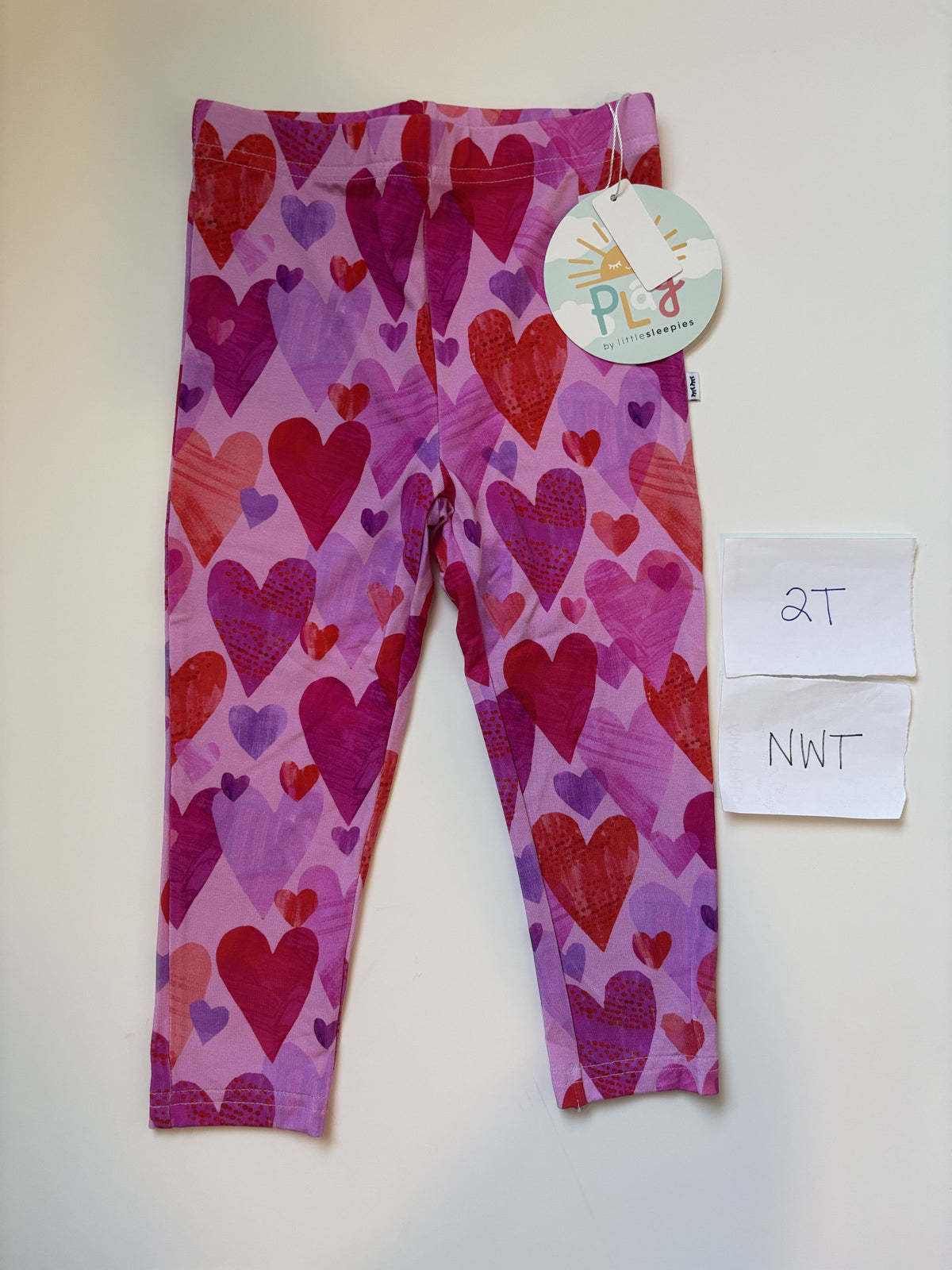 #138 - 2T NWT Bamboo (little sleepies) pink hearts pants