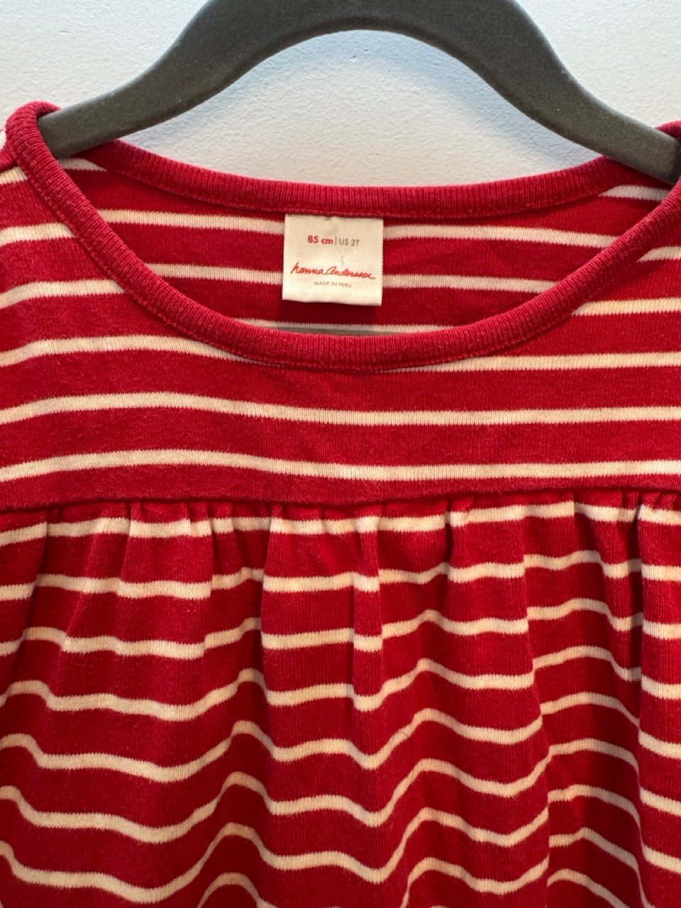 #82 Hanna Andersson Red & White Stripe Dress Girls Size 2T (85cm)