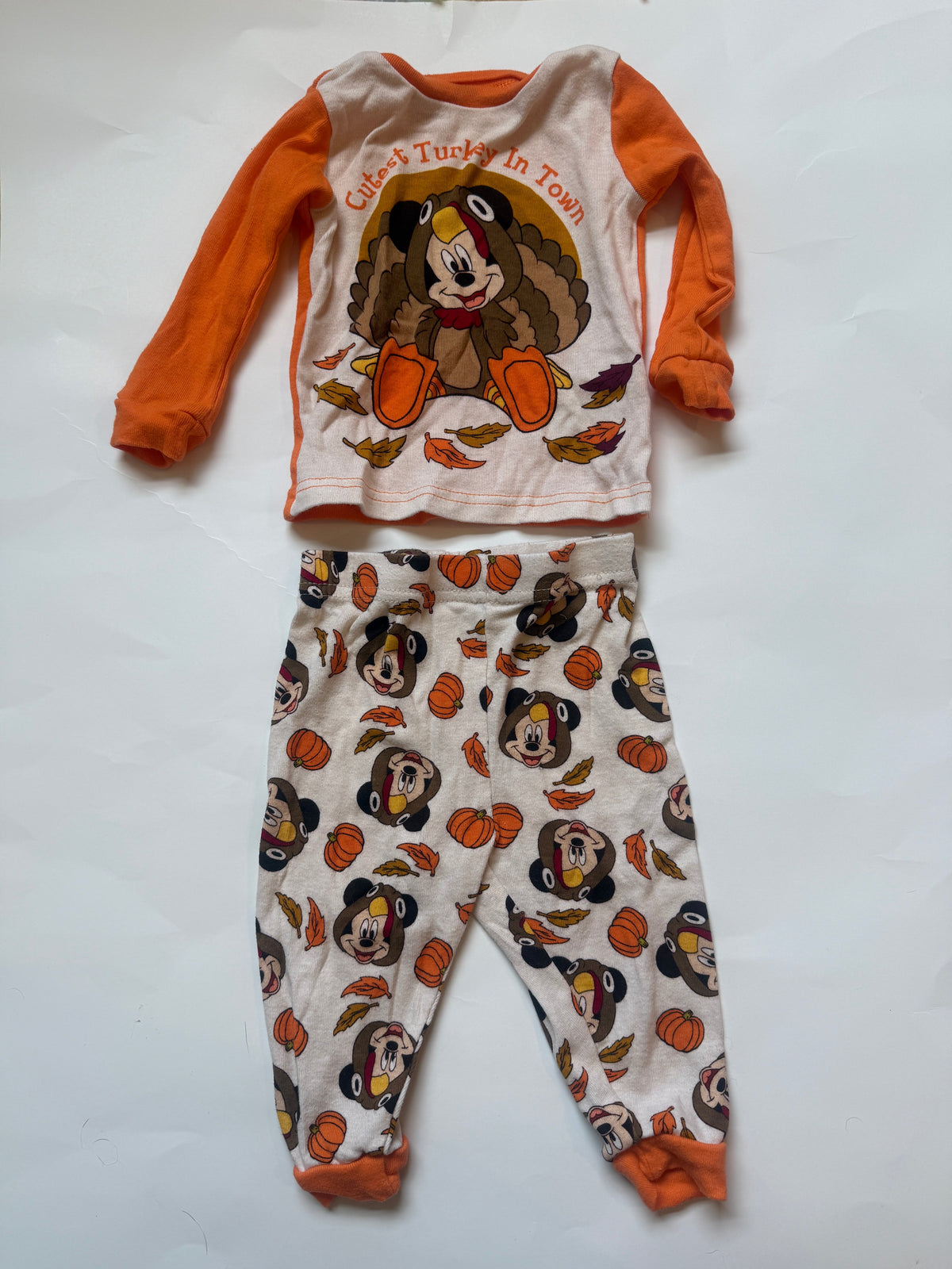 #170 Disney Mickey turkey thanksgiving two piece pajamas gender neutral 12 months