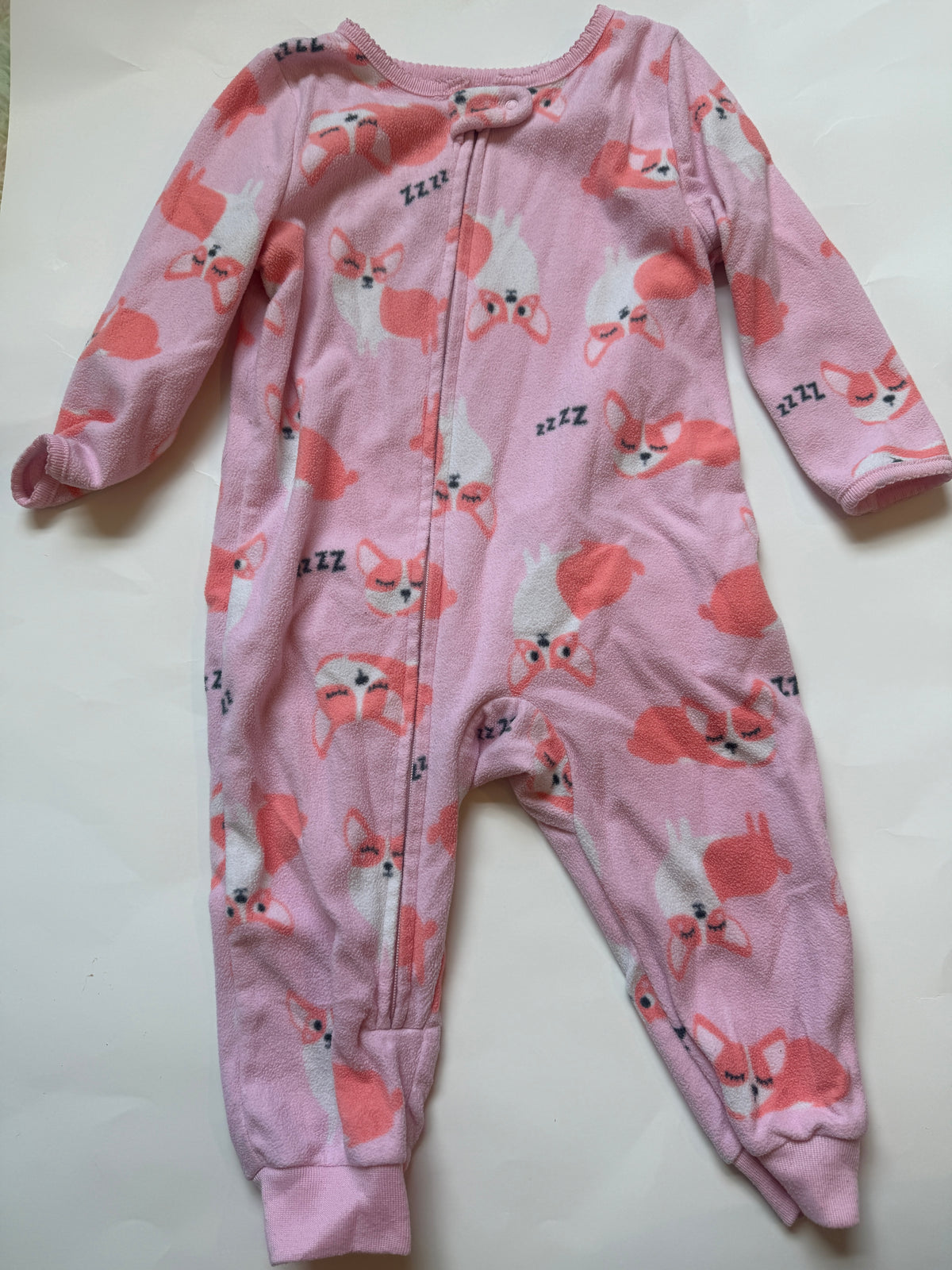 #170 Carter’s Pink sleepy Corgi fleece pajamas girls size 18 months