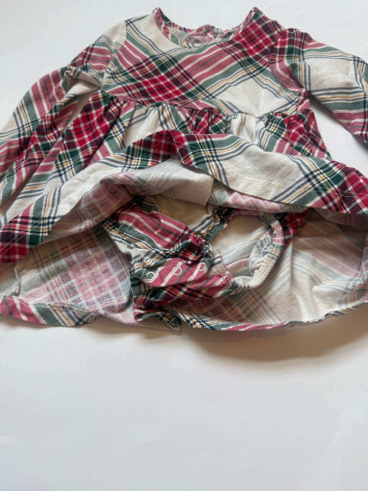#170 Bundles Baby place cream with red and green plaid dress girls 18-24 months