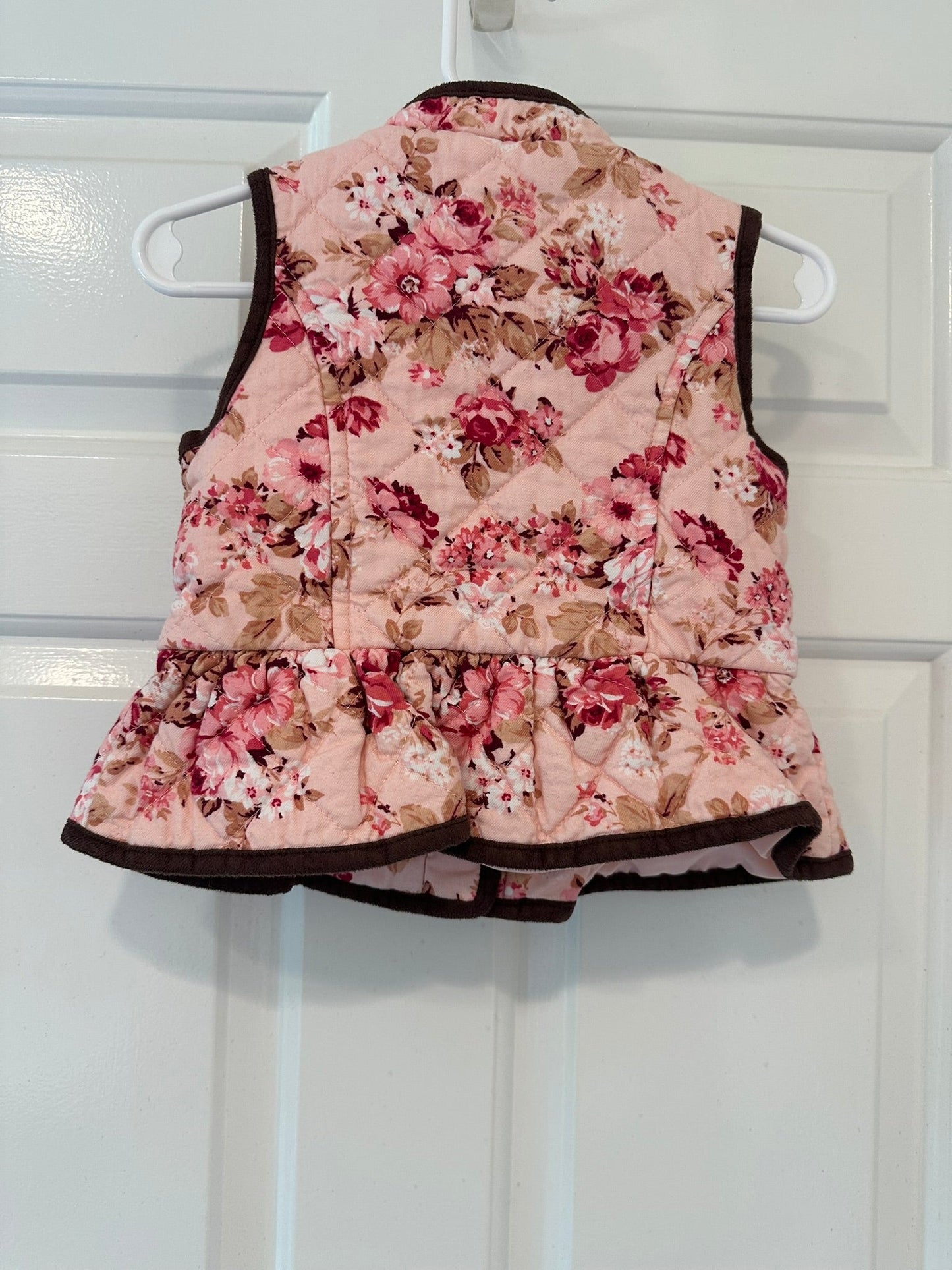 #85 REDUCED Janie & Jack Pink Brown Quilted Peplum Vest, Infant Girls 12-18m