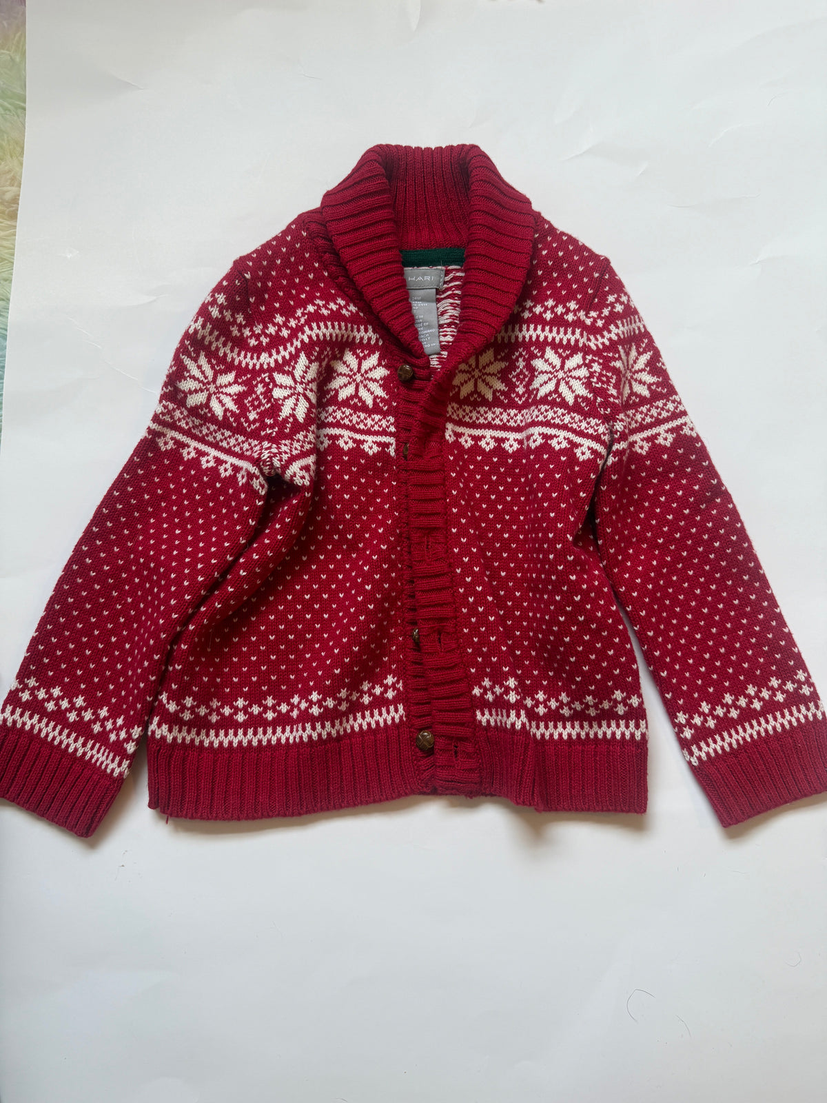 #170 Tahari Red holiday snowflake cardigan sweater gender neutral 24 months