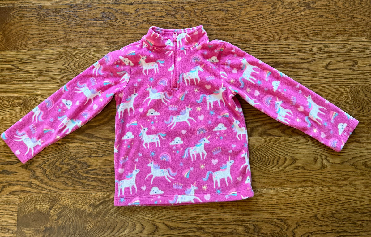 53 - Girls 5T The Children’s Place Pink Unicorn Half-Zip Fleece Pullover