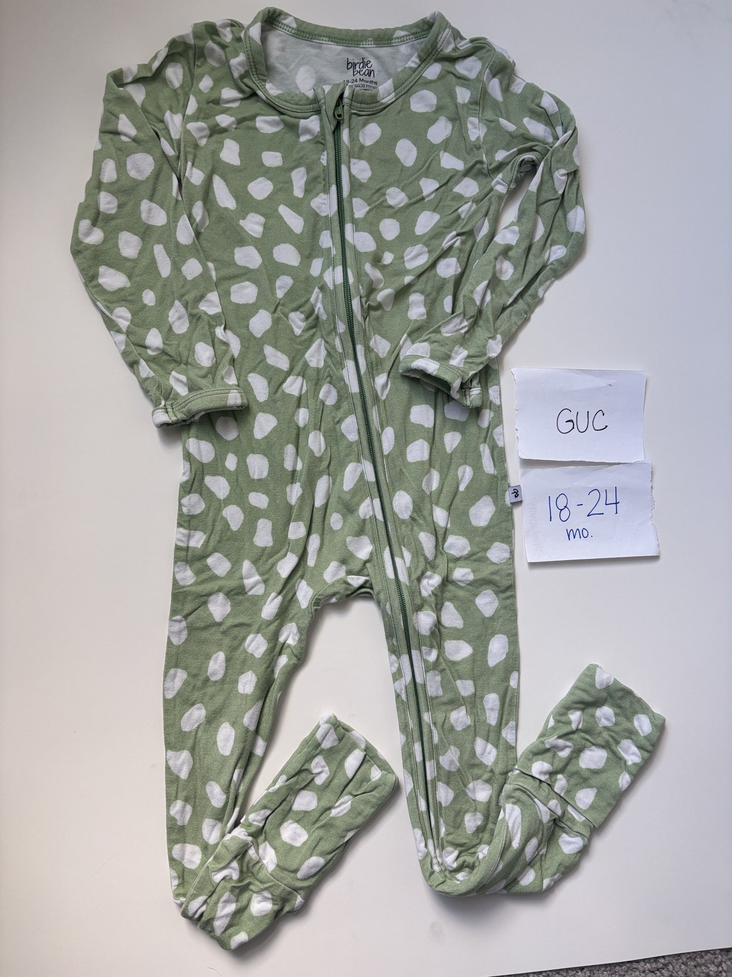 #138 - 18-24 Mo - GUC Birdie Bean - Green Dot "Willow" Convertible Zippy - PU 45236