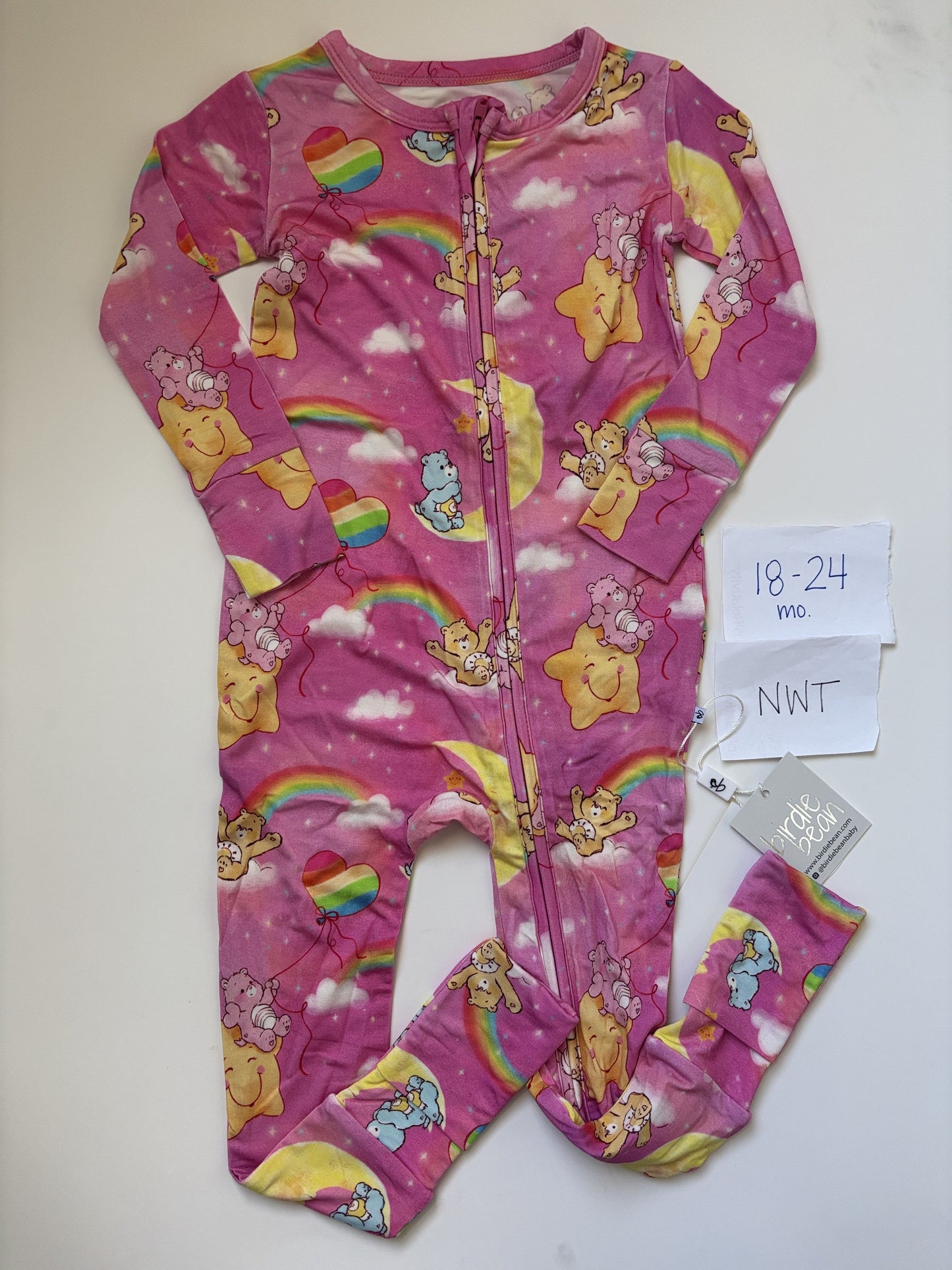 #138 - 18-24 Mo - NWT Birdie Bean - Care Bears Pink Stars Convertible Zippy - PU 45236