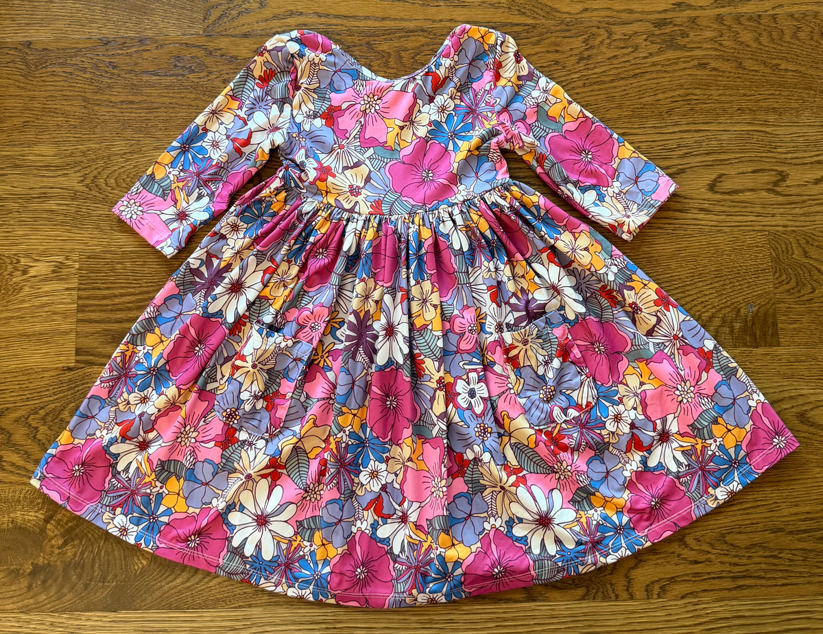 53 - Girls 5/6 Mila & Rose Multi-Colored Flower / Fall Twirl Dress with Pockets