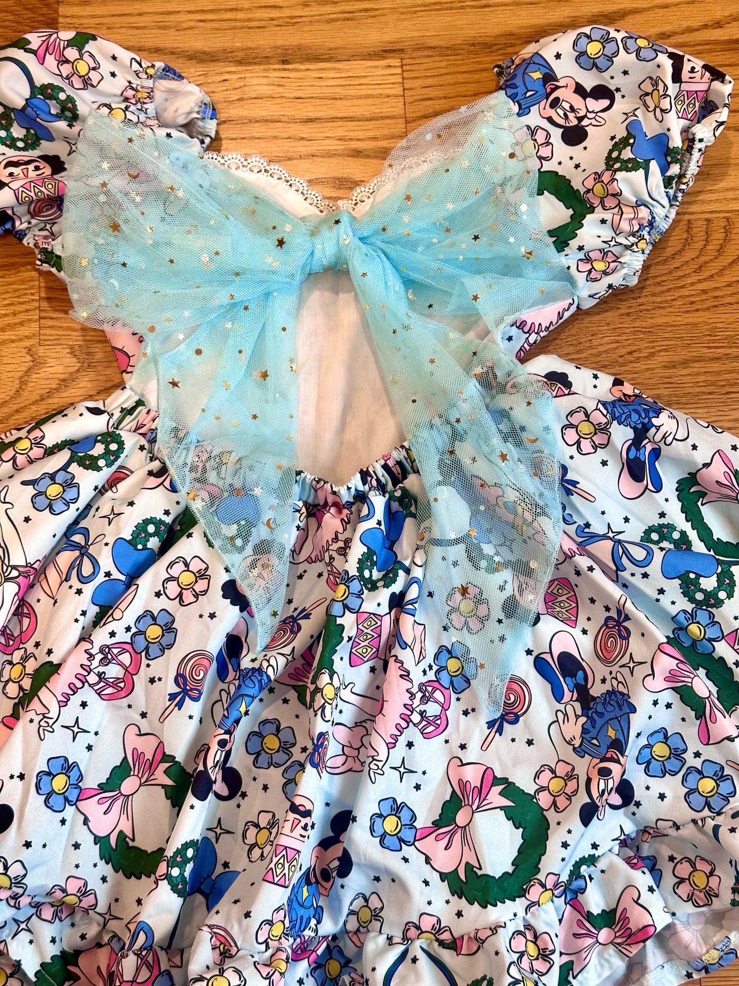 #198- Girls, Boutique, Custom-made Holiday Disney Dress- Size 5/6