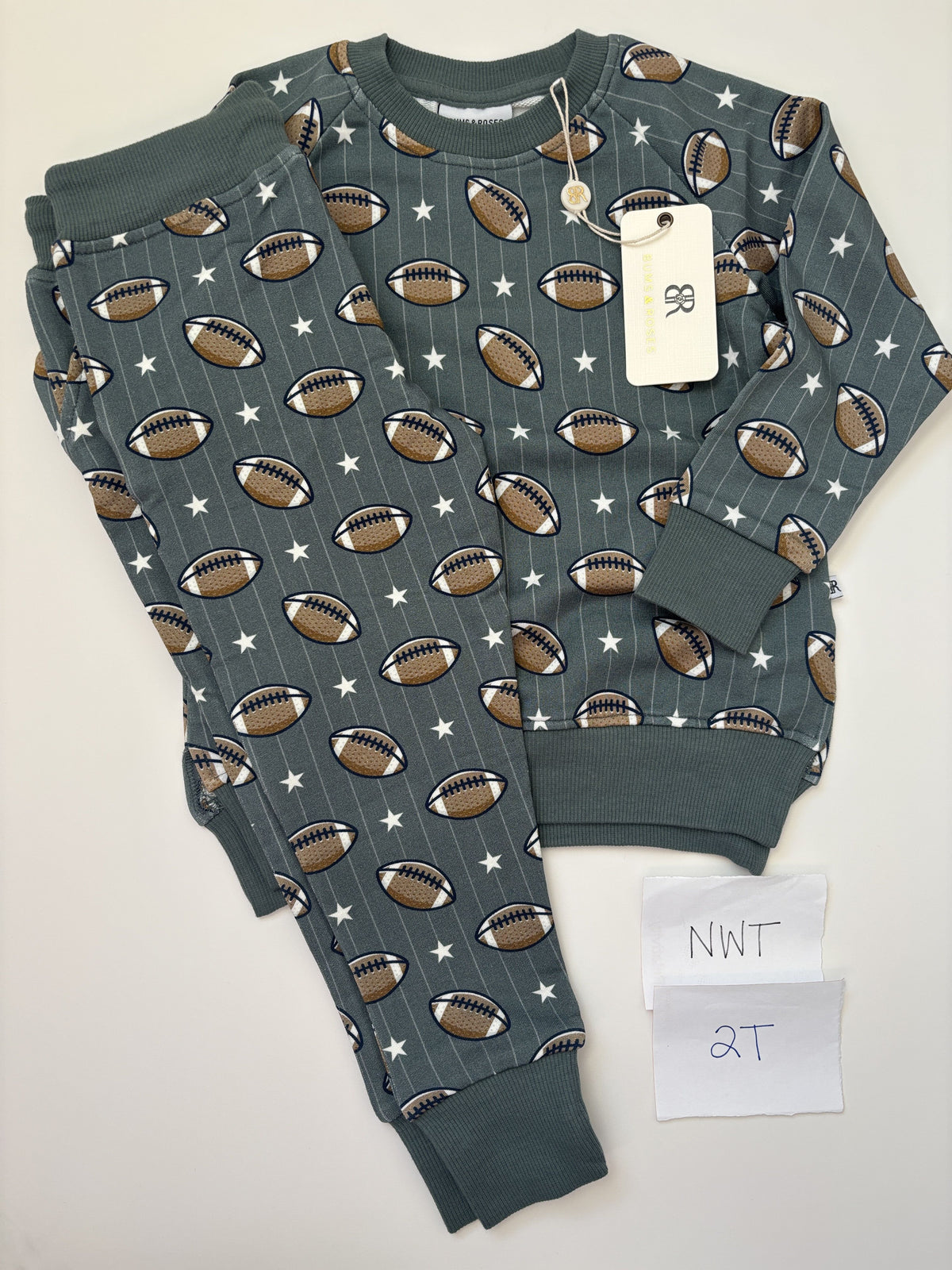 #138 - 2T NWT Bamboo (Bums & Roses) Football Jogger Outfit