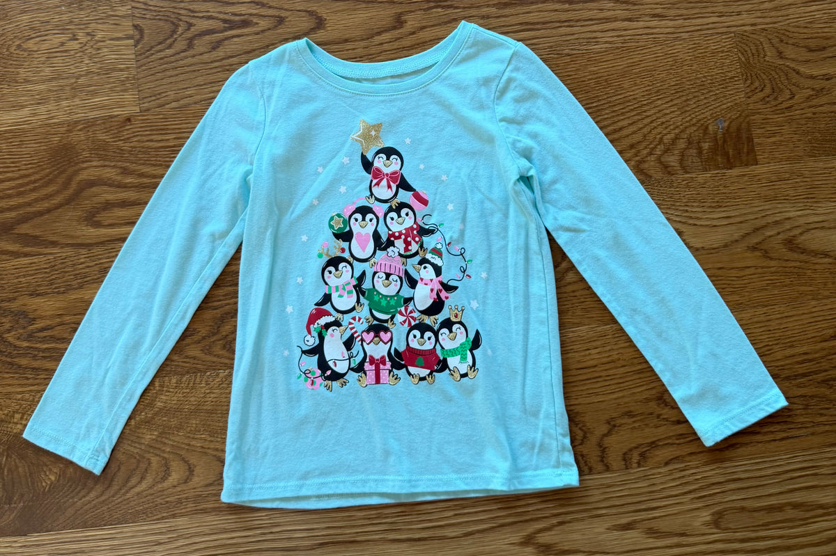 53 - Girls 5T The Children’s Place Christmas/Holiday Long Sleeve Light Blue Shirt
