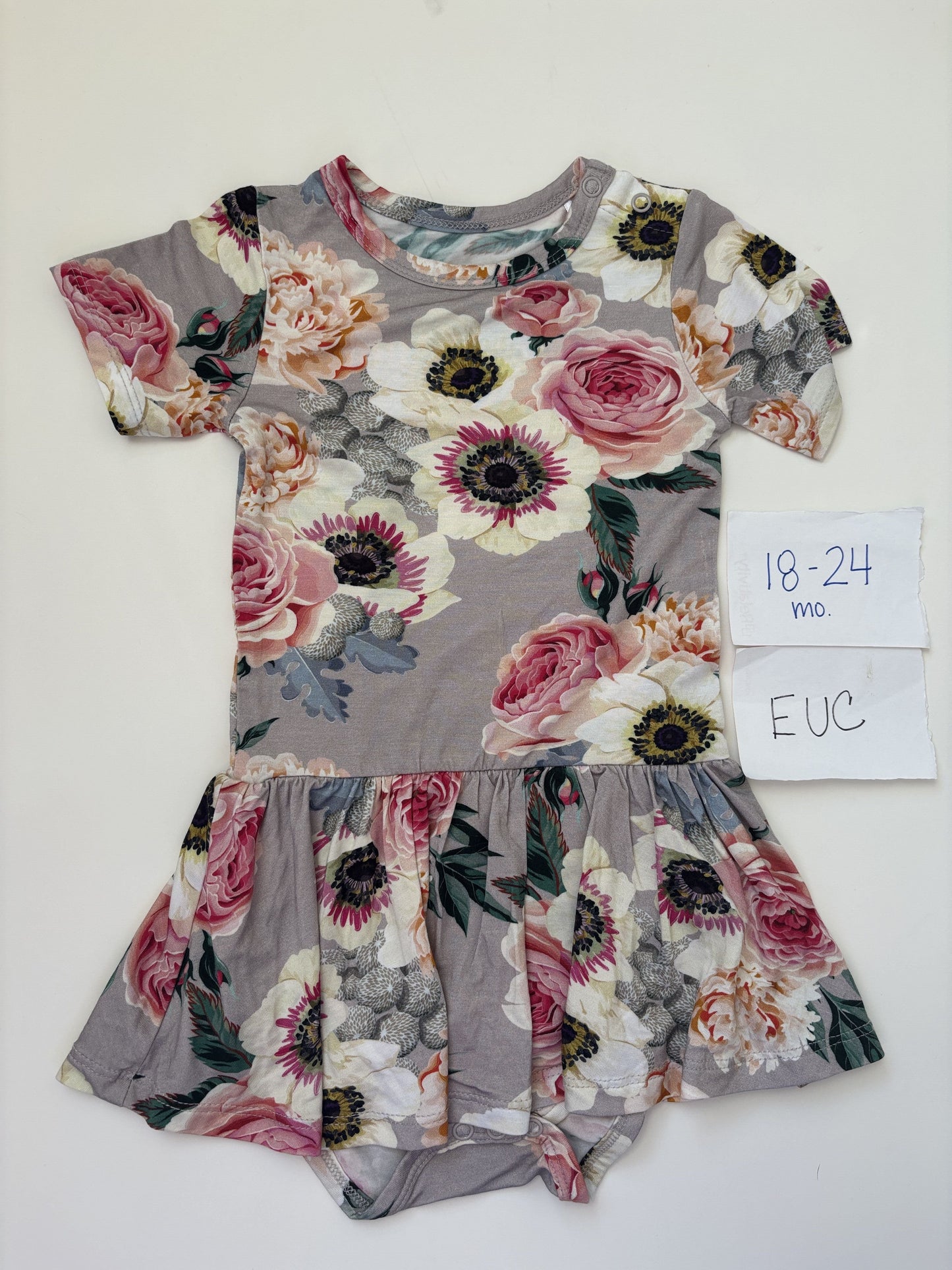 #77 - 18-24 Mo - EUC Posh Peanut - Grey Floral Dress