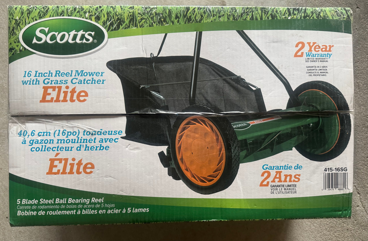 #187 NIB Scotts 16in Reel Mower with Grass Catcher Elite