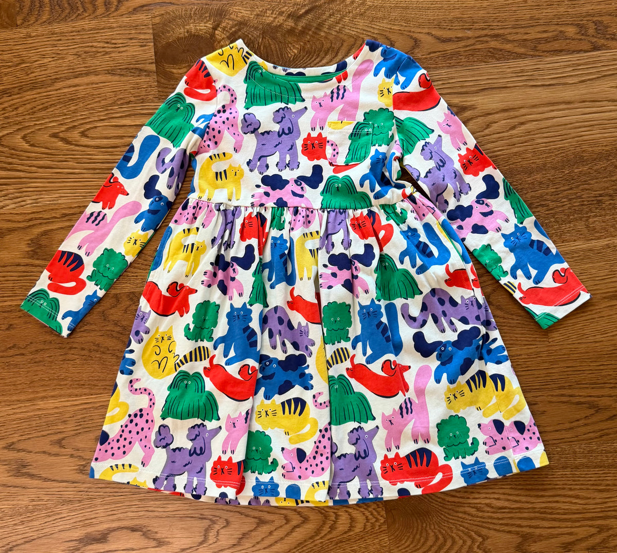 53 - Girls 5/6 Mini Bowden Cat & Dog Print Long Sleeve Dress with Pockets, NWOT