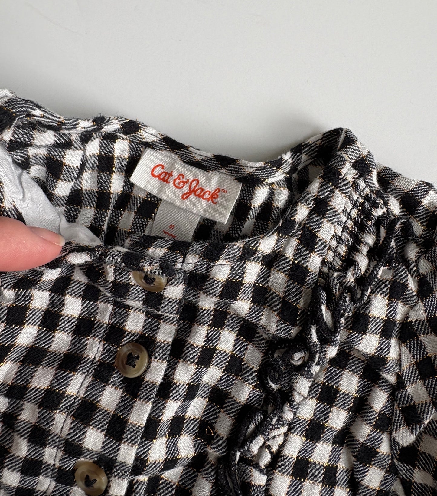 Seller #105 - 4T Girls Cat & Jack Black/White Plaid Dress GUC
