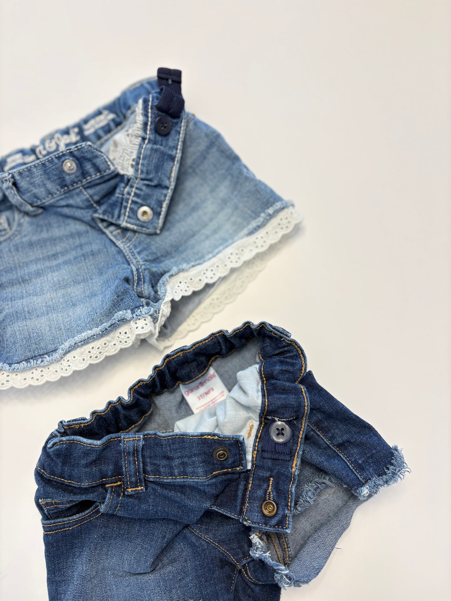 #121 Girls 3T set of two denim shorts with inside adjusters, Cat & Jack and Garanimals, EUC