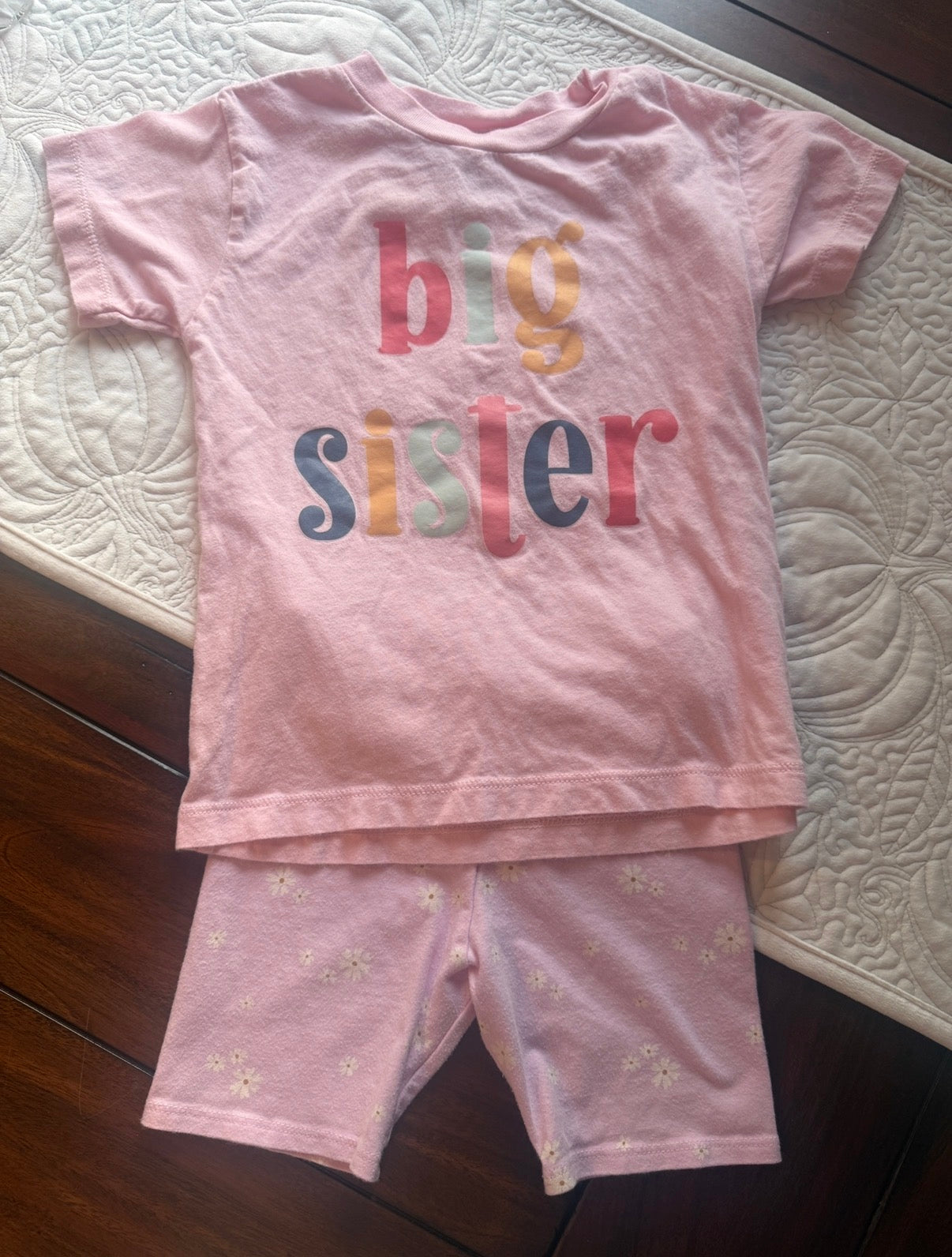 4T Mixed Brands Big Sister Shirt and Bike Shorts Outfit