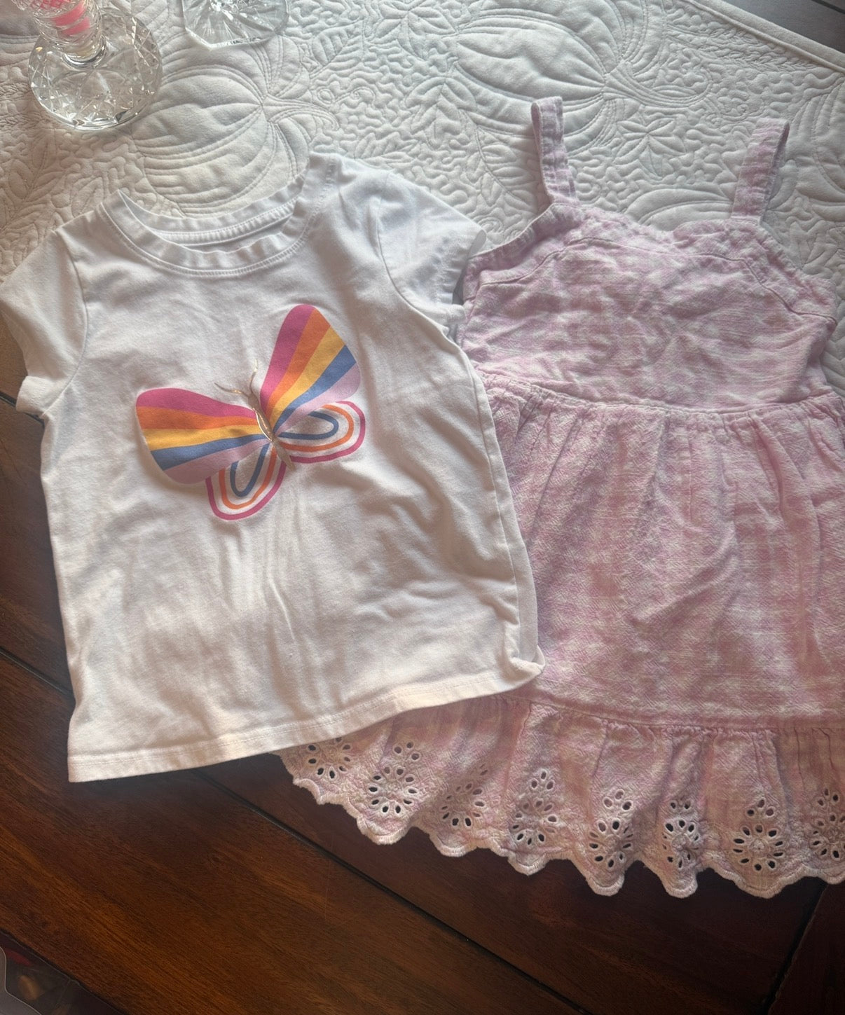 2T Cat & Jack Butterfly Shirt and Gingham Dress