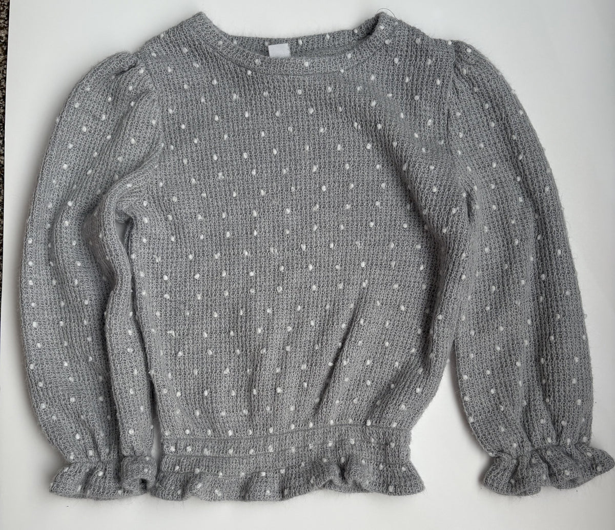 Seller #177 Girls Size 6 Grey and White Polka Dot Sweater