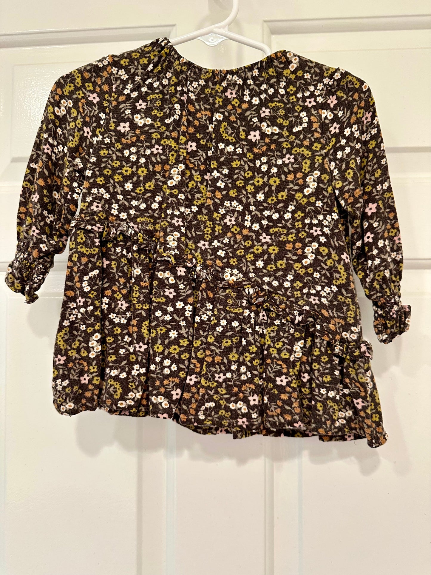 #85 REDUCED Rylee + Cru Brown Flowy Floral shirt, Girls 12-18m