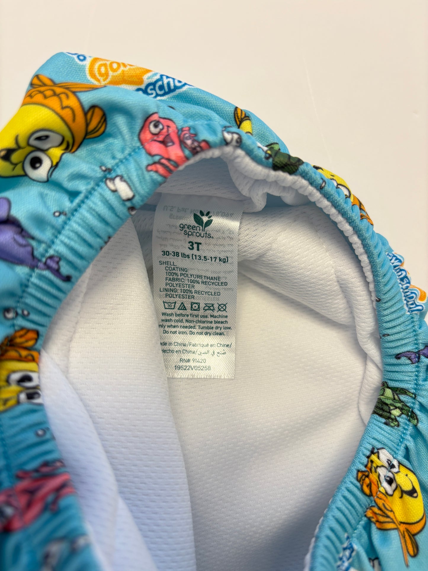 #121 Boys/Girls 3T Green Sprouts/Goldfish Swim School reusable swim diaper, VGUC