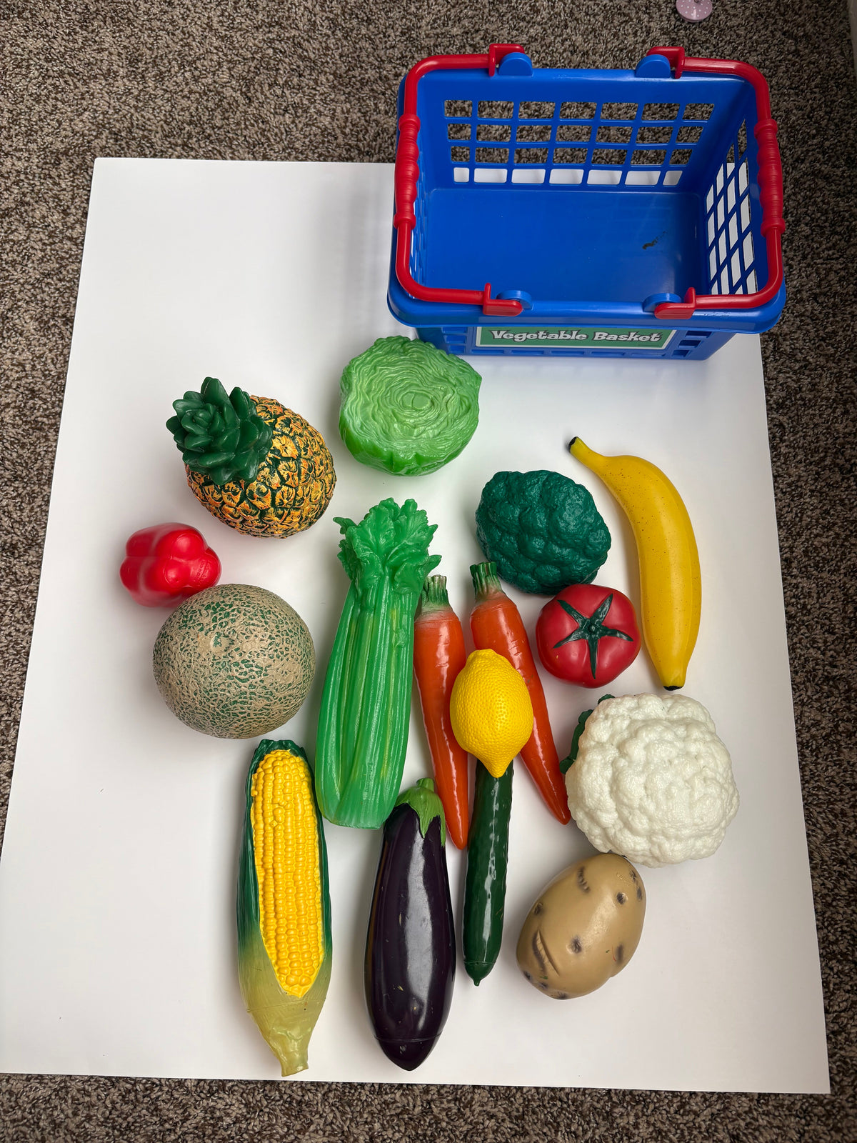 Seller #177 Collection of Lakeshore Play Fruit and Veggies with Basket