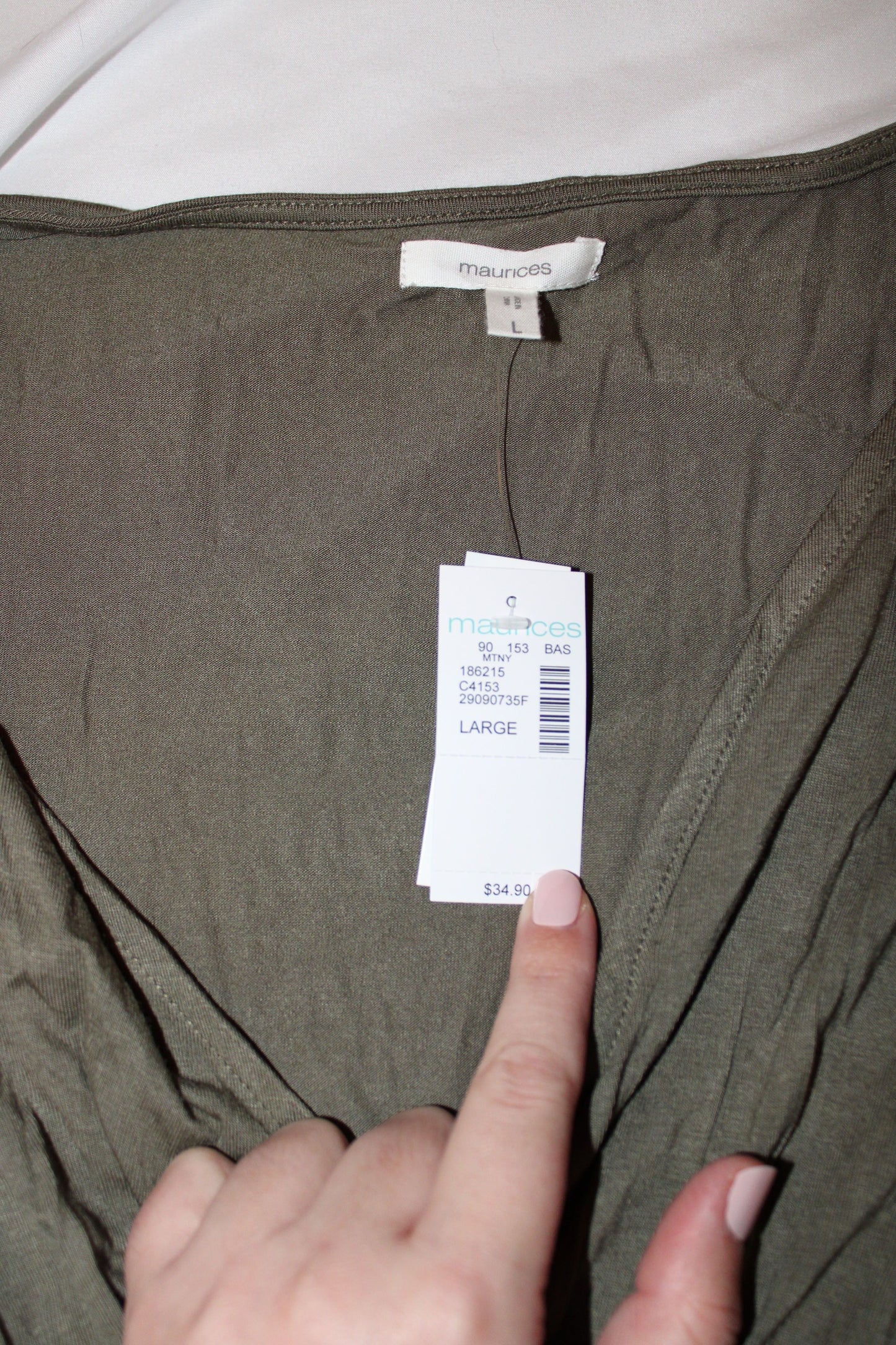 #126 Maurices Maternity shirt - olive green - size large - NWT