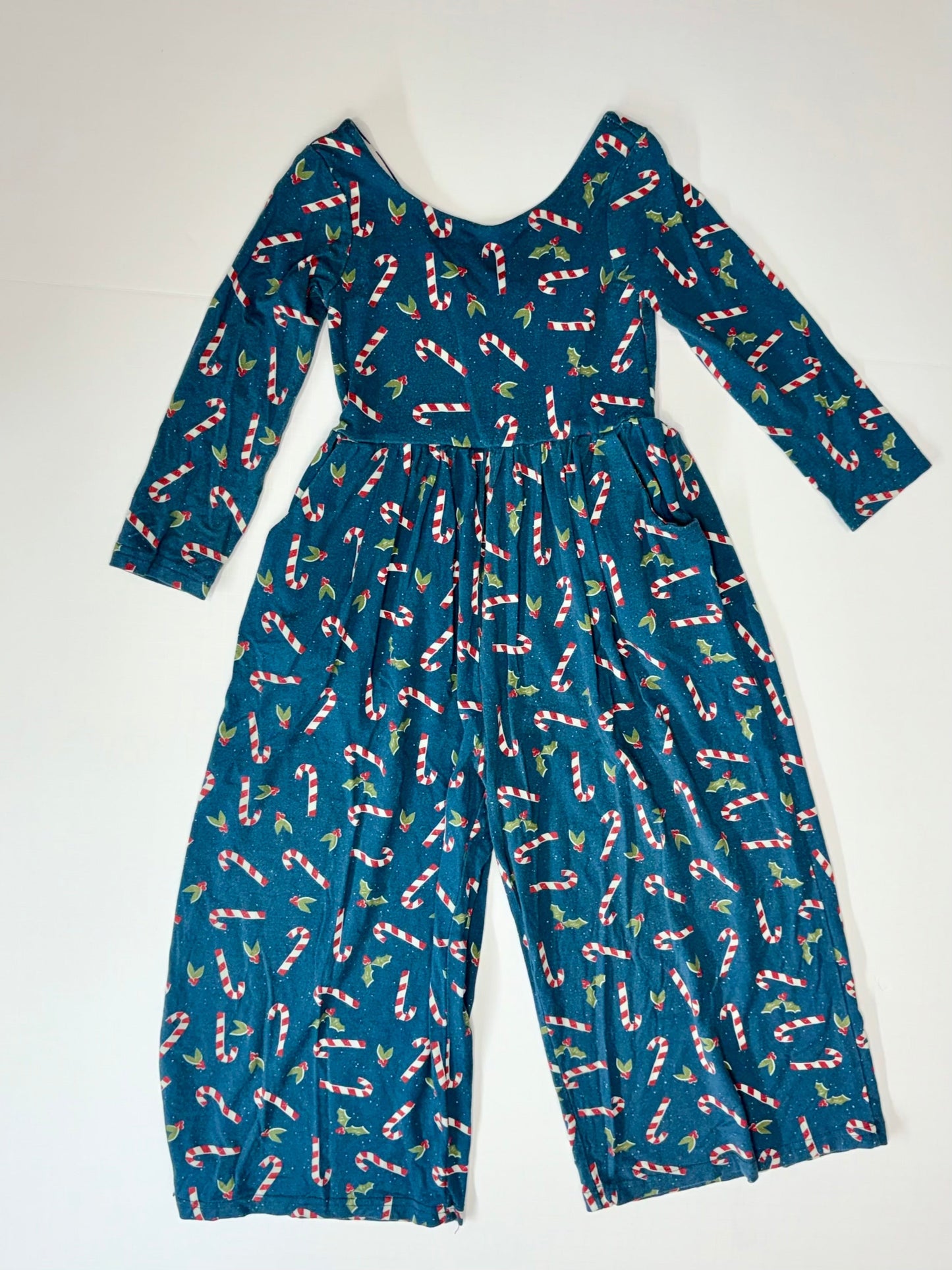 Seller 189 Girls 4T SweetHoney Candy Cane & Holly Jumpsuit EUC
