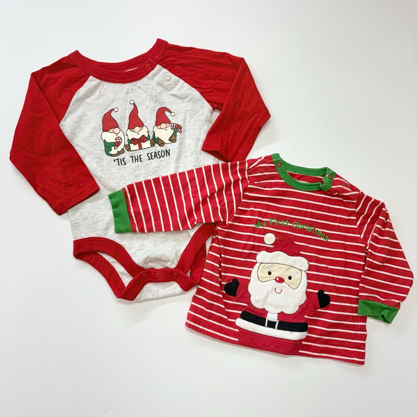 Seller 189 Boys 6-9m Baby My First Christmas Applique Tee & Bodysuit Bundle (2) EUC