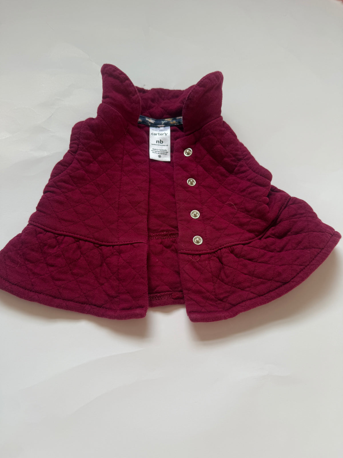 #170 Carters 3 piece outfit, pink best friends body suit, floral pants and maroon vest girls newborn