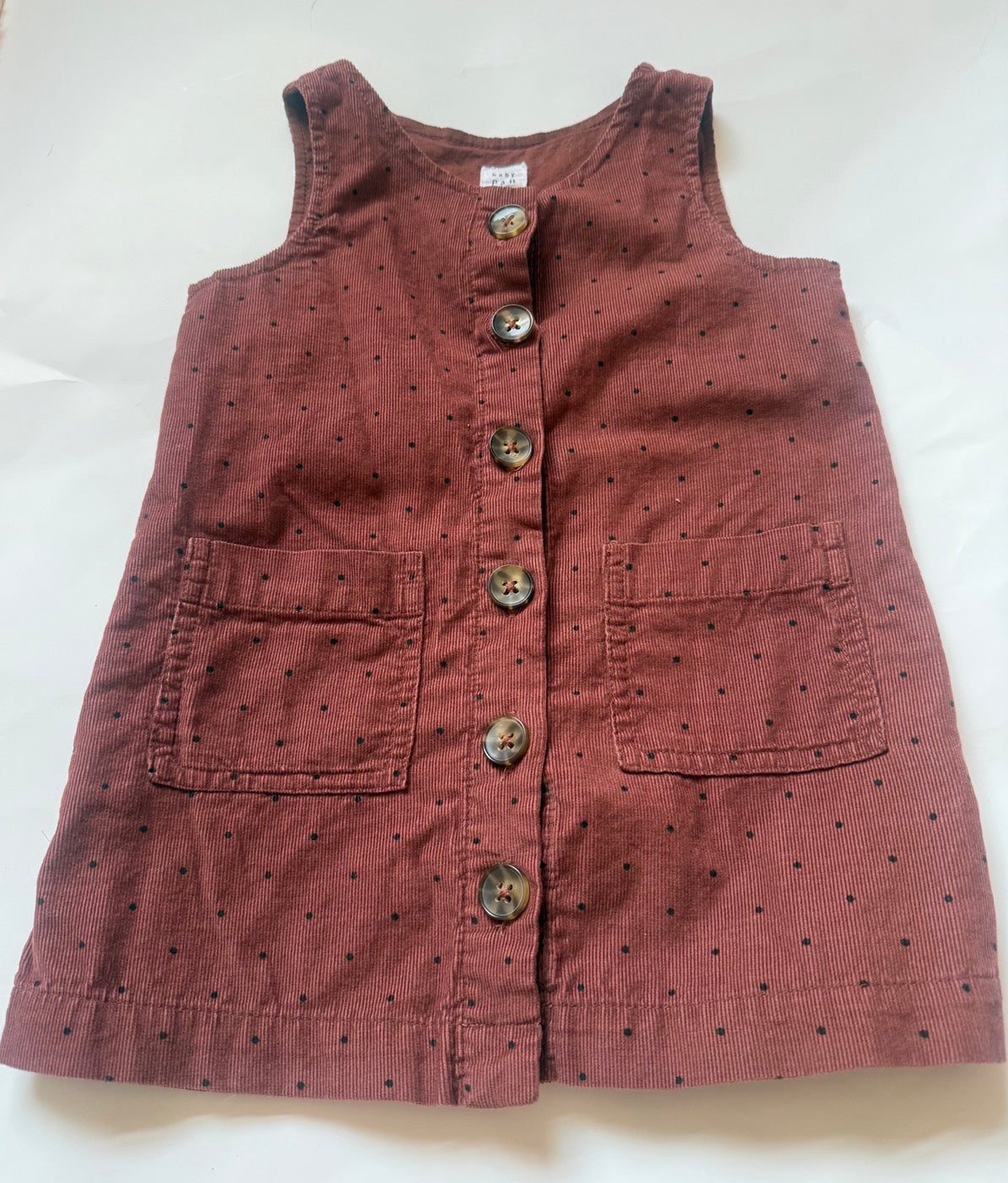 #170 Gap brown Polka dot button up corduroy jumper girls size 18-24 month