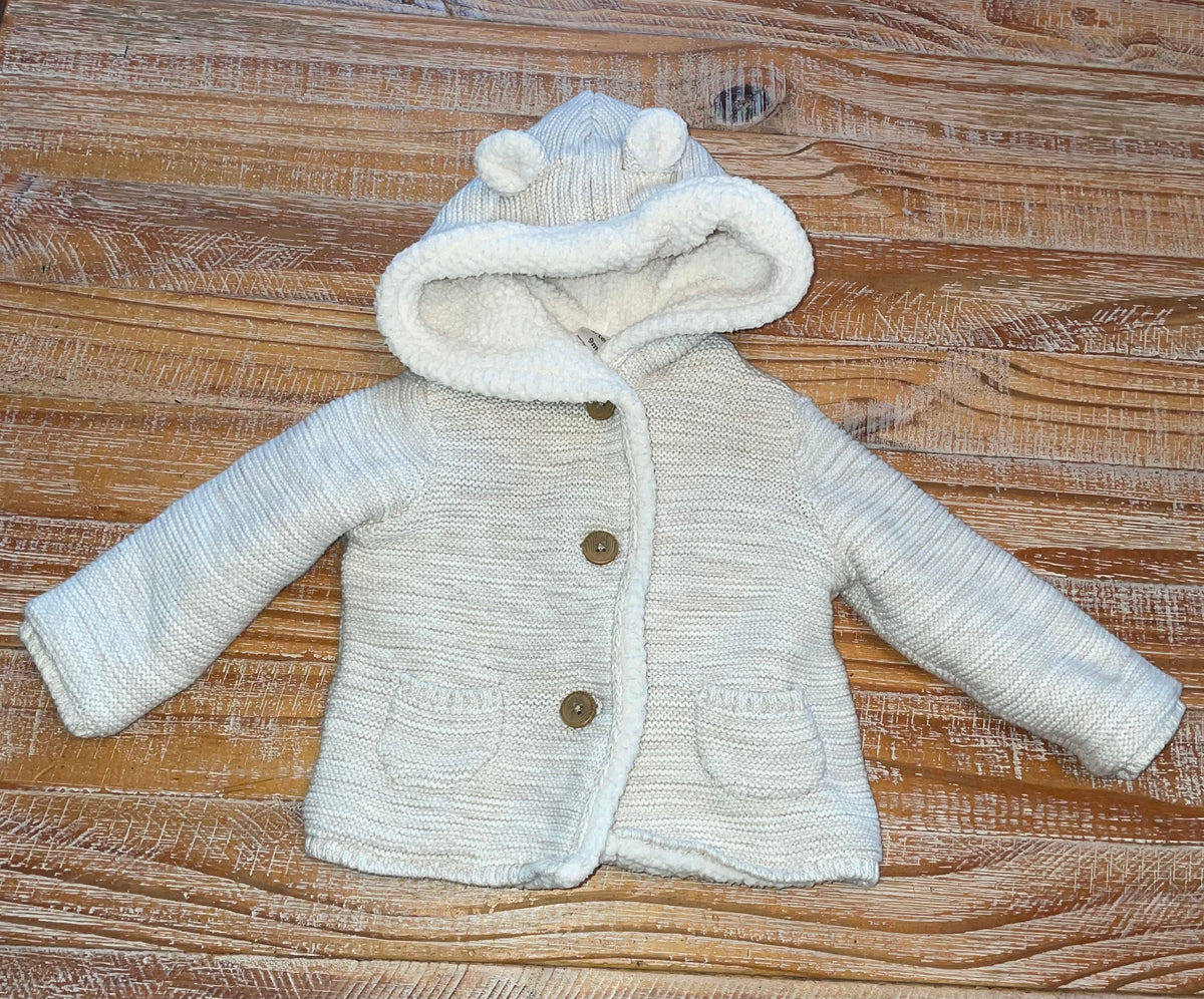 #4 Carter's Grey Baby Bear Sweater Knit Hooded Jacket size 9 months