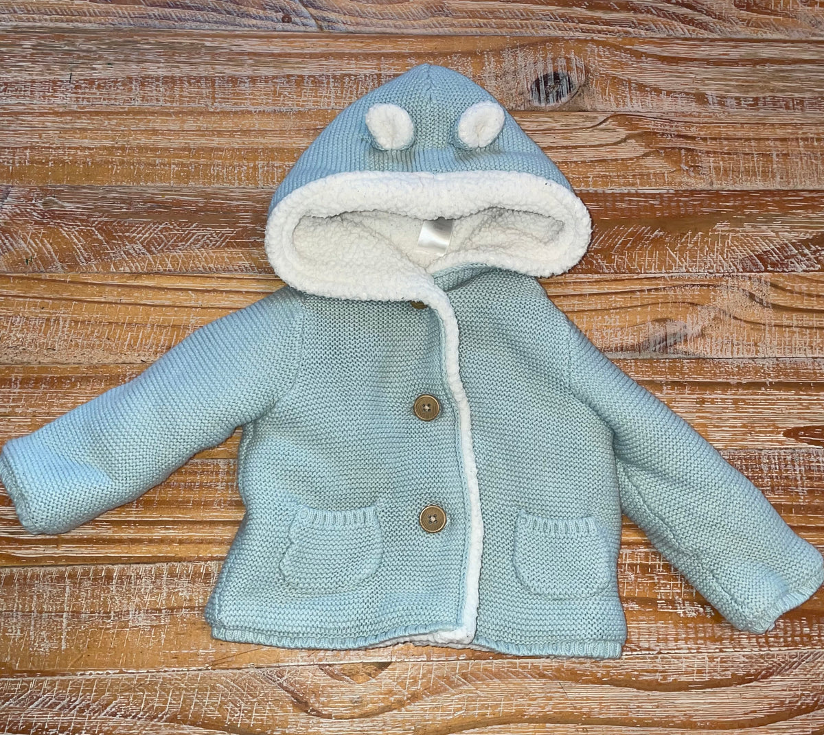 #4 Carter's Light Blue Baby Bear Sweater Knit Hooded Jacket size 9 months