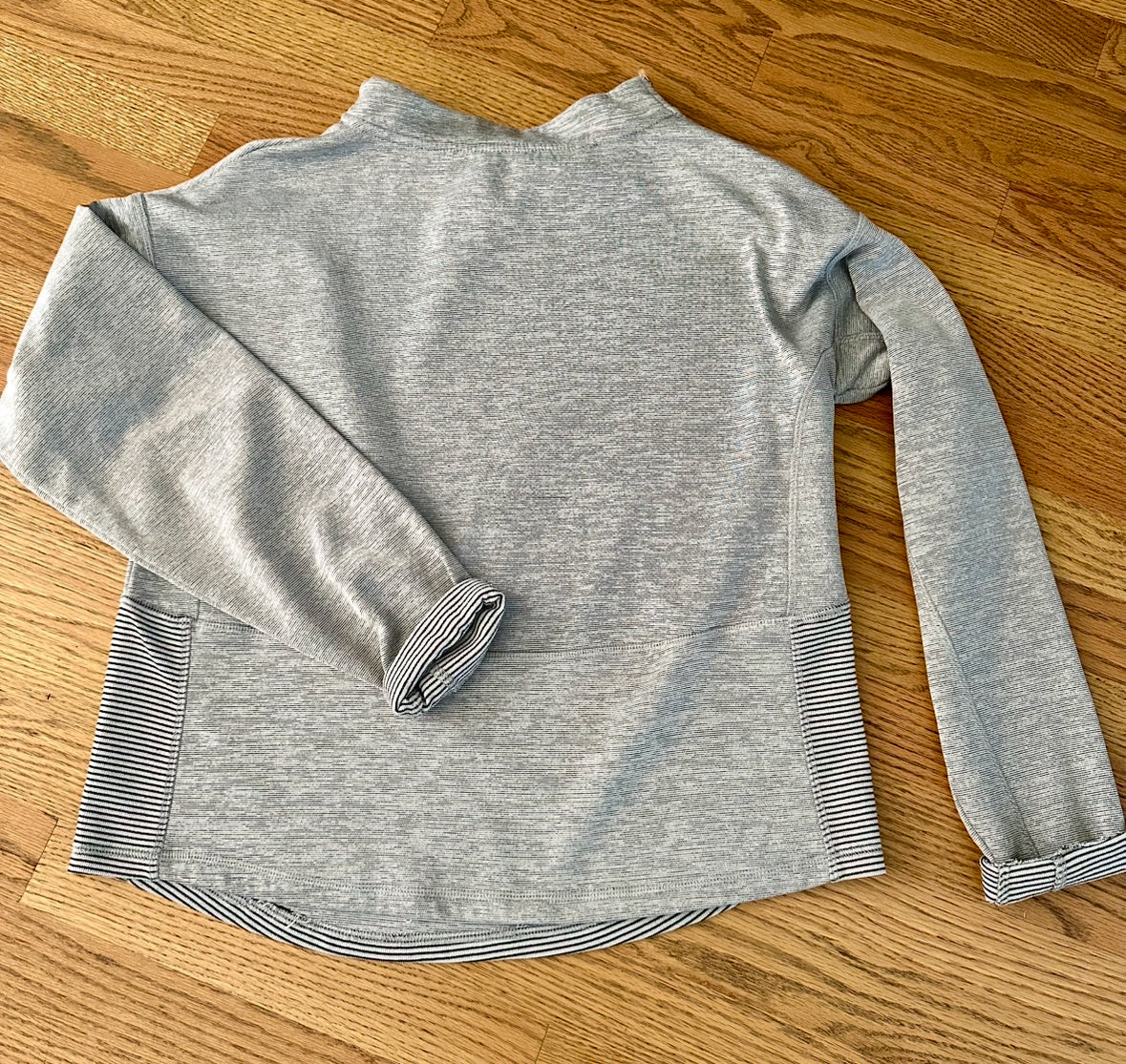#198- Women’s, Champion, Grey Striped Pullover with collar zipper- Size Medium