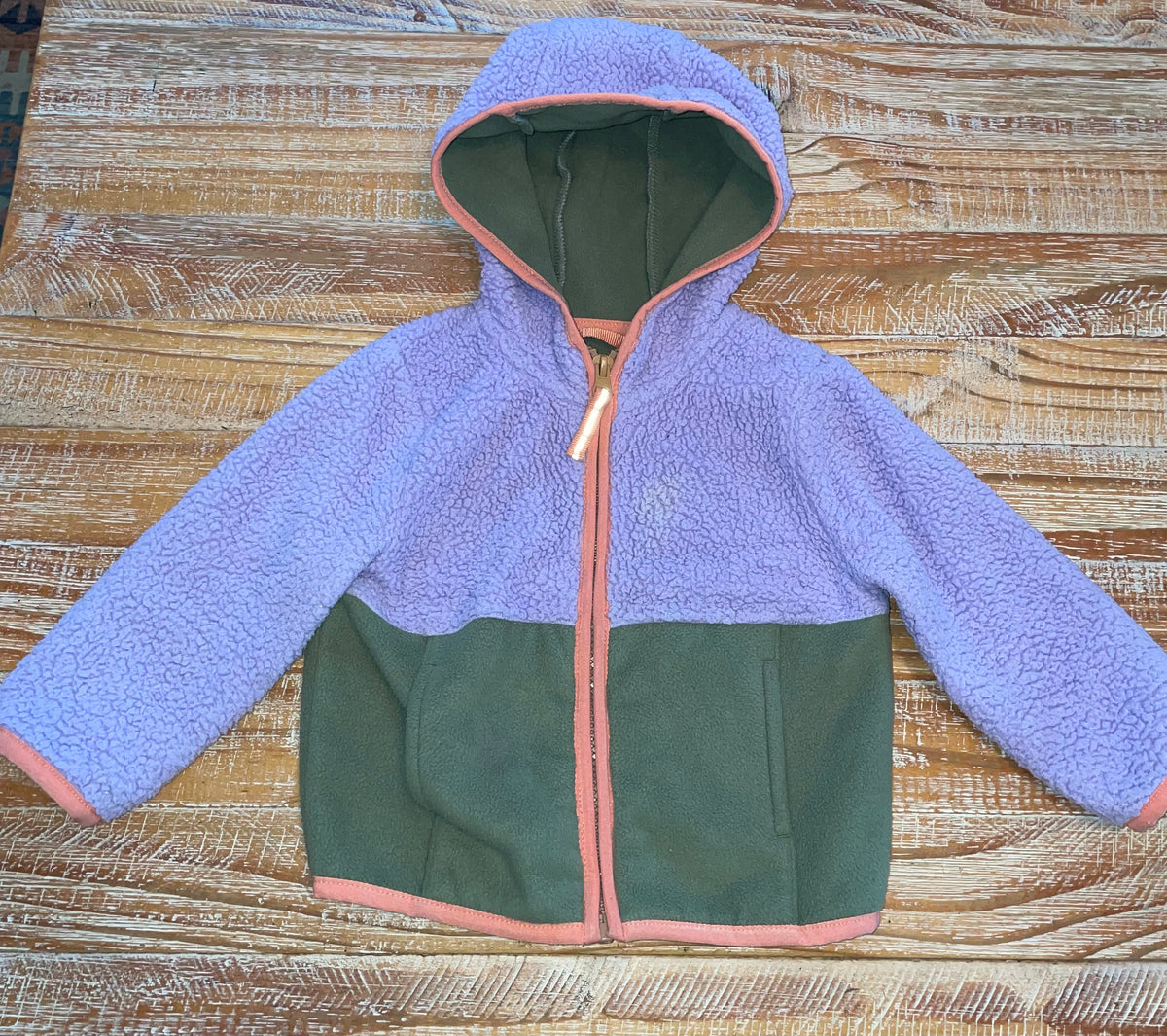 #4 Cat and Jack Toddler Purple and Green Fleece Zip-Up Jacket Girls 18 months