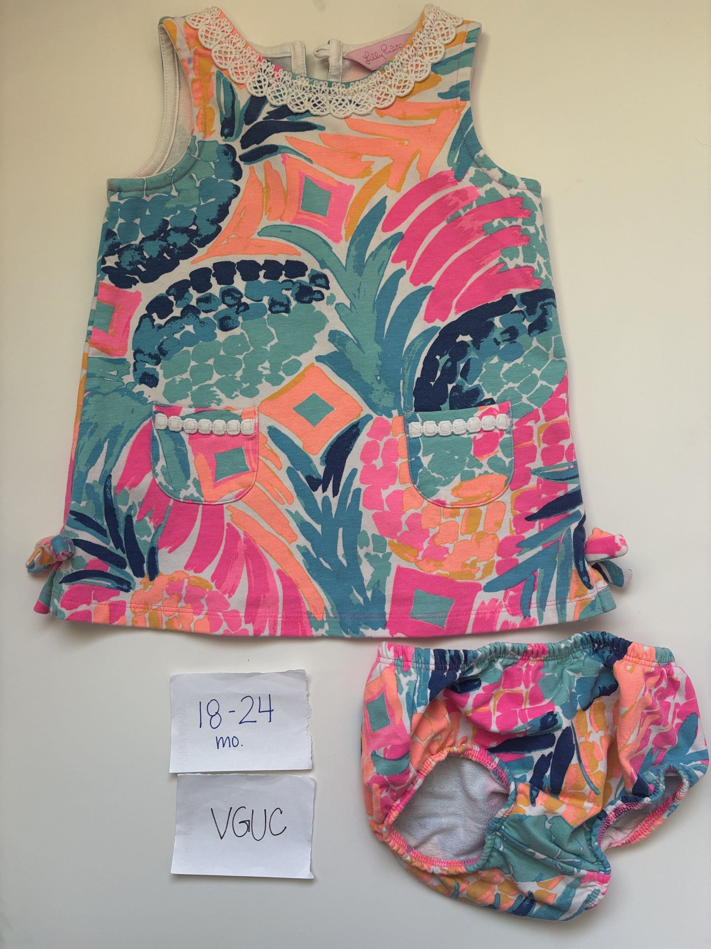 #77 - 18-24 Mo - VGUC Lilly Pulitzer - Pineapple Shift Dress with Diaper Cover